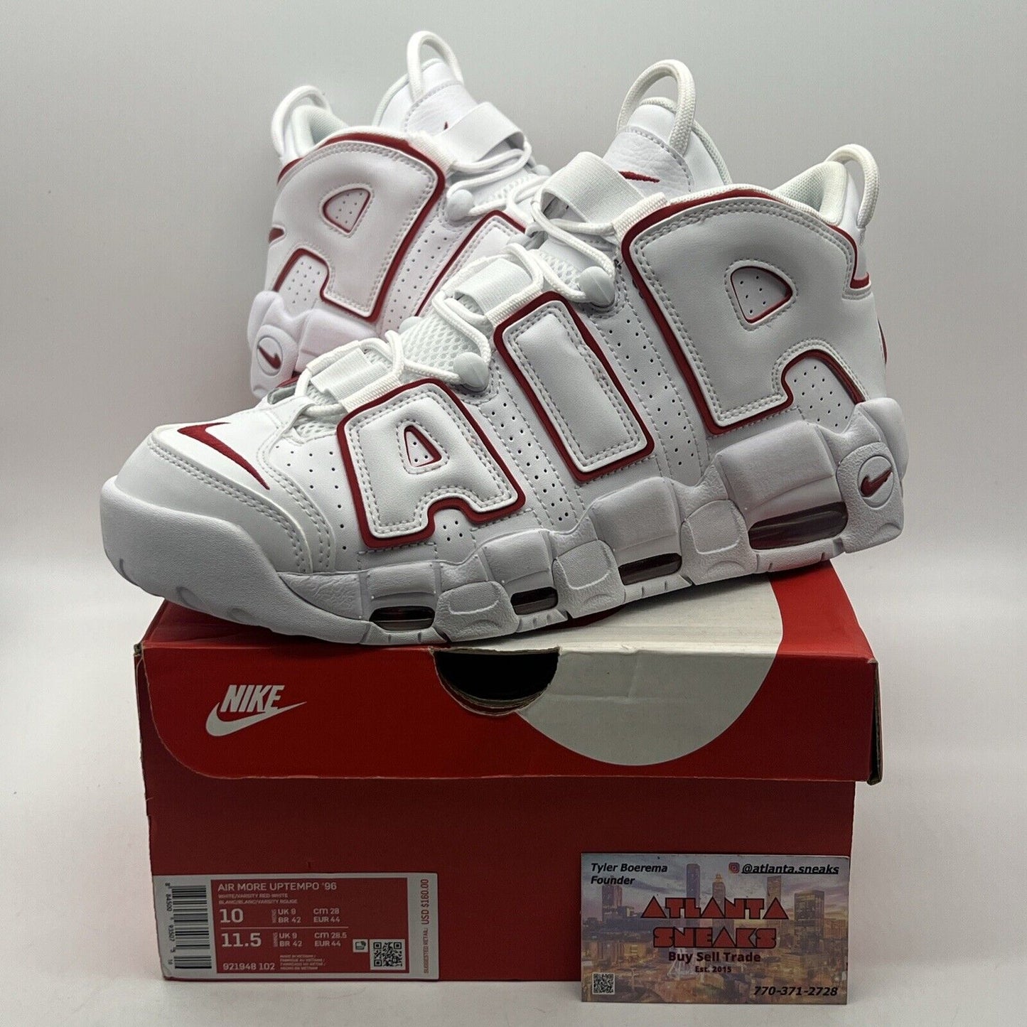 Size 10 - Nike Air More Uptempo White Varsity Red 2018 Leather (921948-102)