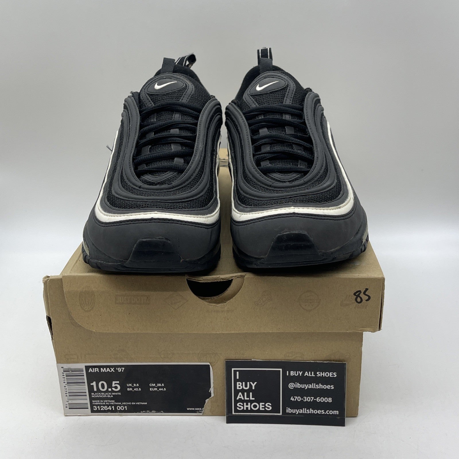 Size 10.5 - Nike Air Force 1 Premium Black White Leather (313641-001)