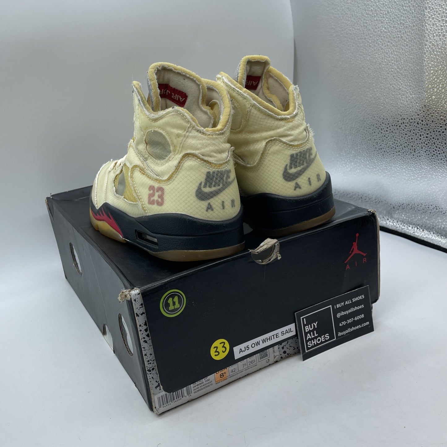 Size 8.5 - Jordan 5 SP x Off-White Mid Sail Red Black Suede (DH8565-100)