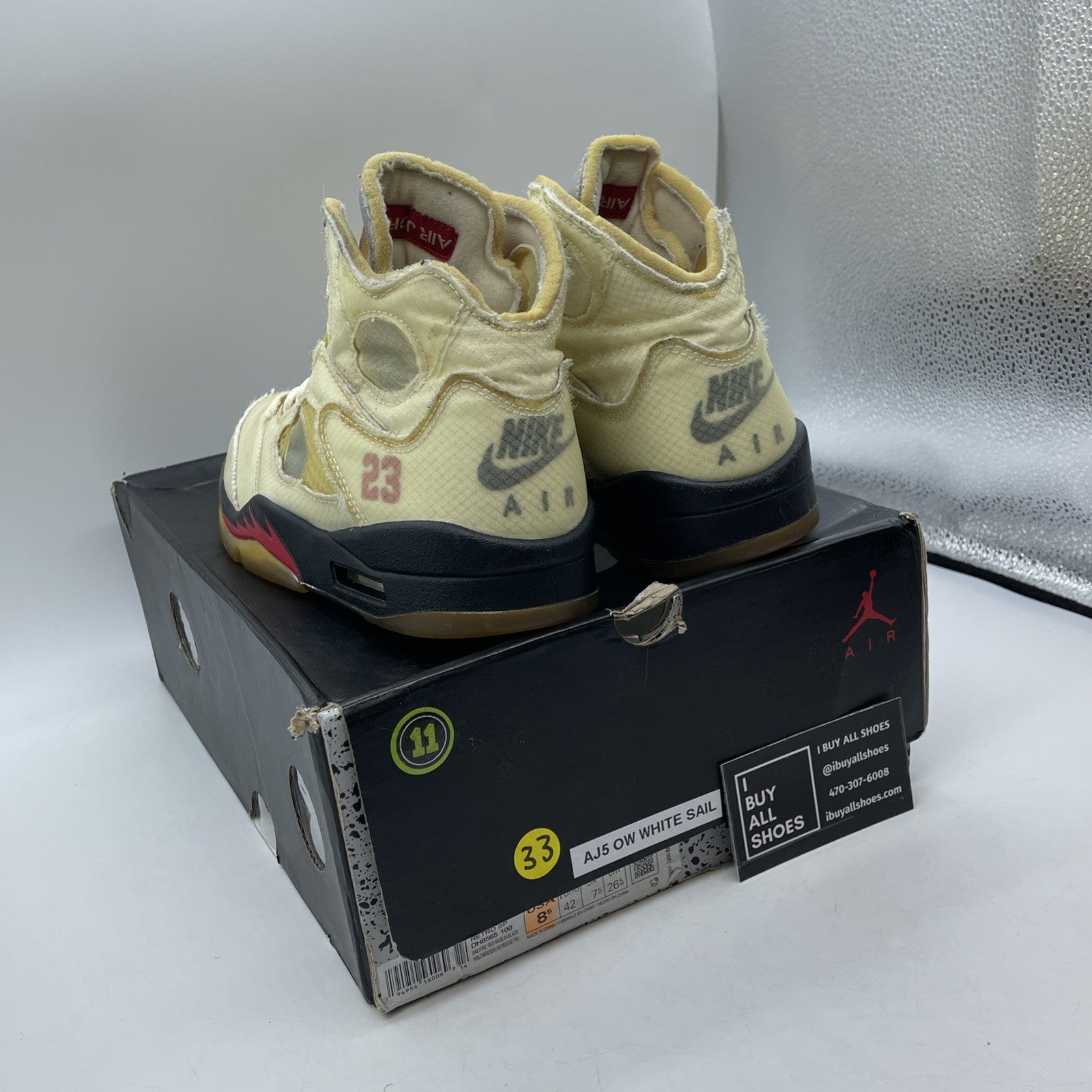 Size 8.5 - Jordan 5 SP x Off-White Mid Sail Red Black Suede (DH8565-100)