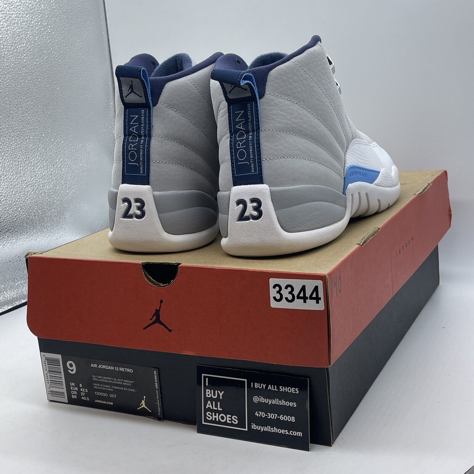 Size 9 - Air Jordan 12 Retro Grey University Blue Suede Leather (130690-007)