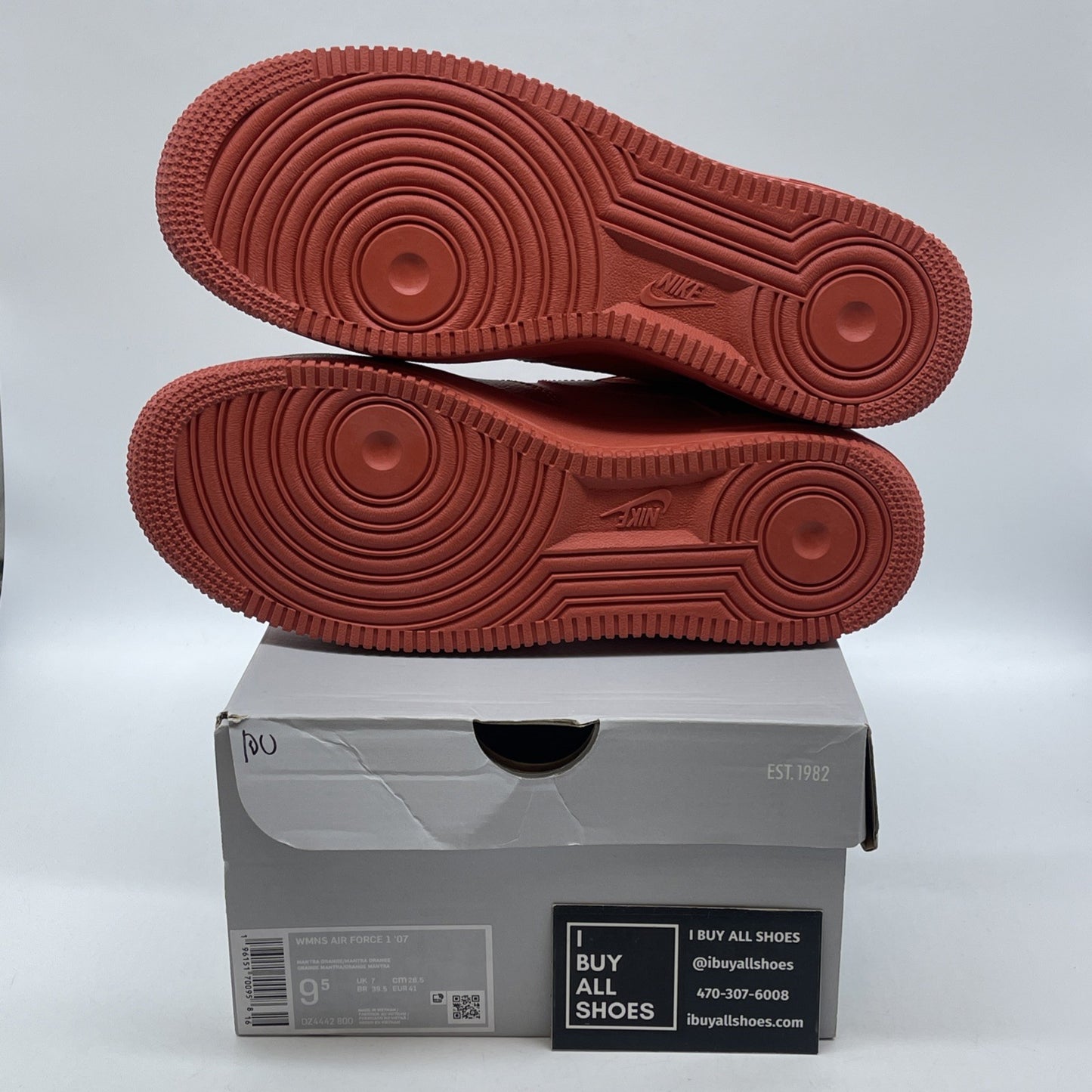Size 9.5W - Nike Air Force 1 '07 Triple Orange Leather (DZ442-800)