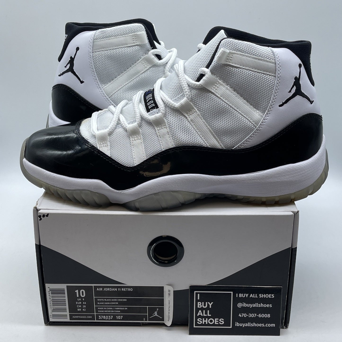 Size 10 - Jordan 11 Retro Concord 2011 Black White Suede Leather (378037-107)