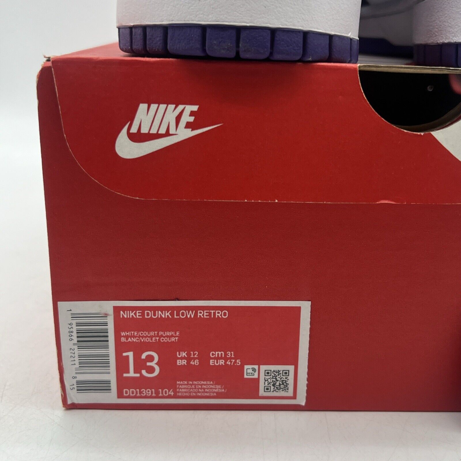 Size 13 - Nike Dunk Low Retro Court Purple 2022 White Purple  (DD1391-104)