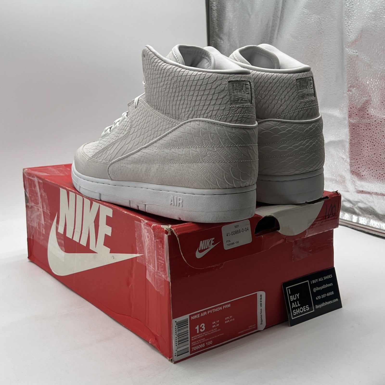 Size 13 - Nike Air Python Premium White Metallic Silver (705066-100)