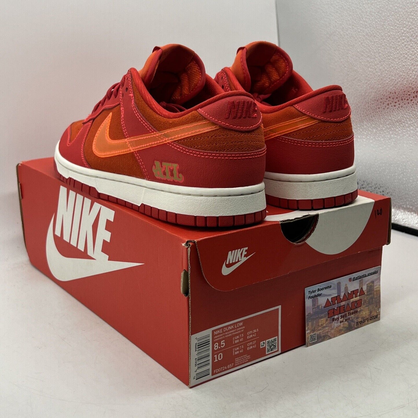 Size 8.5 - Nike Dunk Low ATL - Red Orange Suede White (FD0724-657)