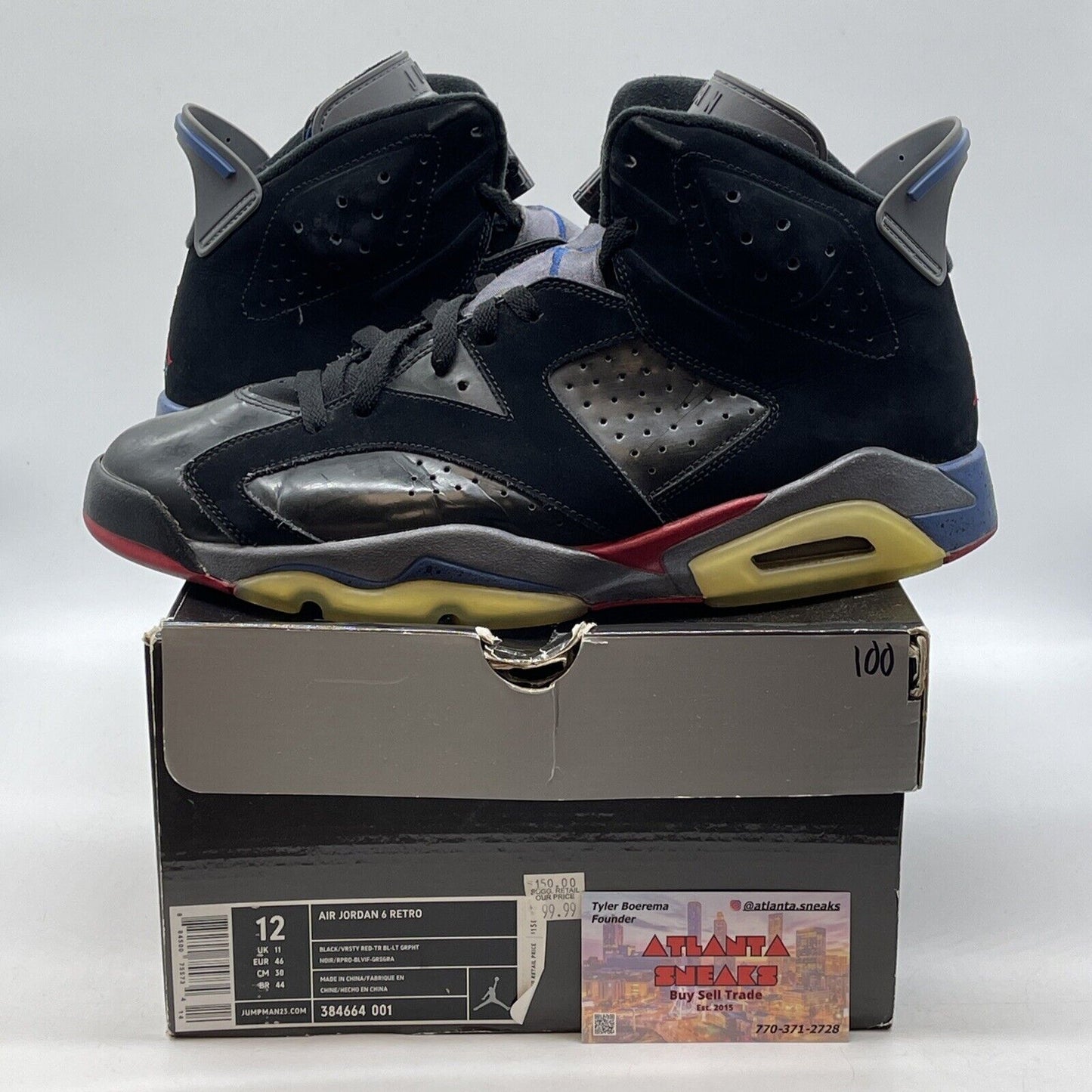 Size 12 - Air Jordan 6 Retro Pistons Black Red Blue White Suede (384664-001)