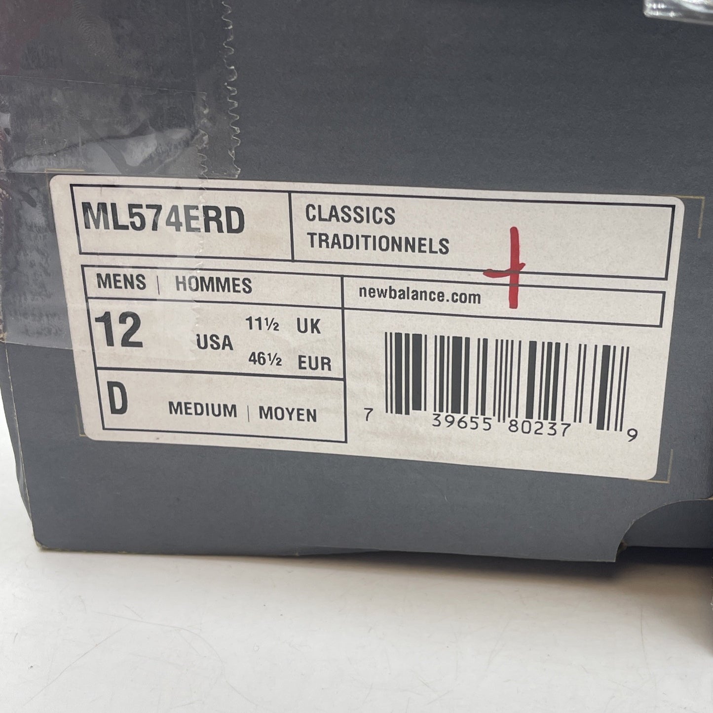 Size 12 - New Balance 574 Red Grey Suede Leather  (ML574ERD)