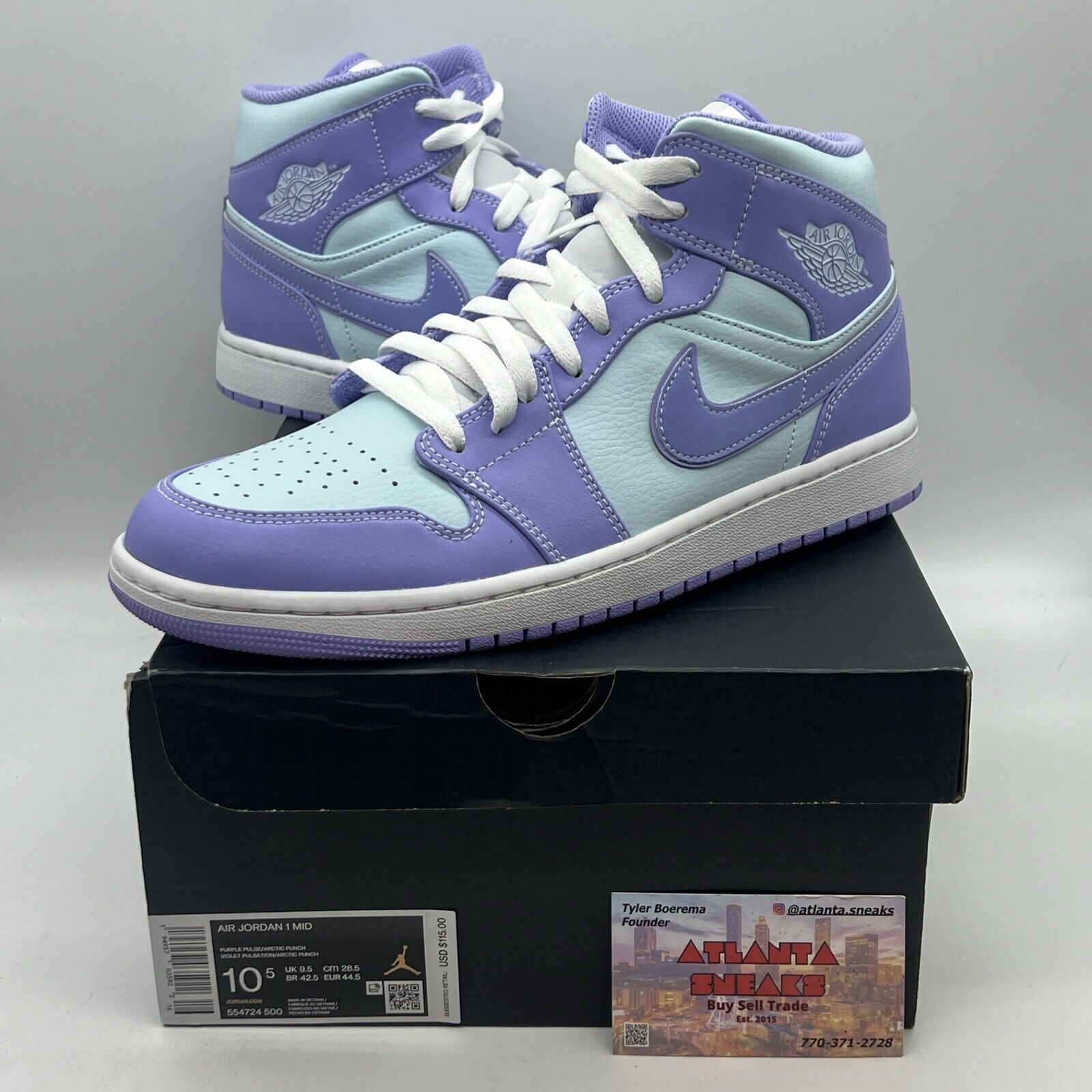 Size 10.5 - Jordan 1 Mid Purple Pulse Brand New Og All White