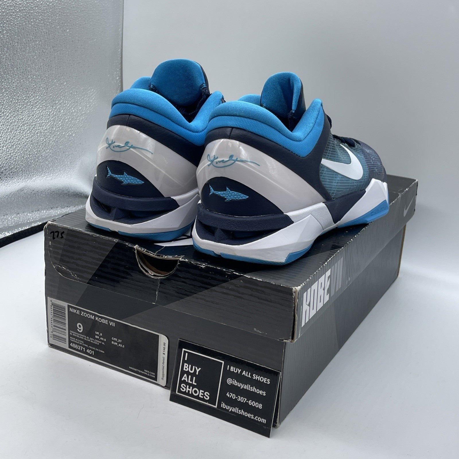 Size 9 - Nike Zoom Kobe 7 System Shark Blue White Leather (488371-401)