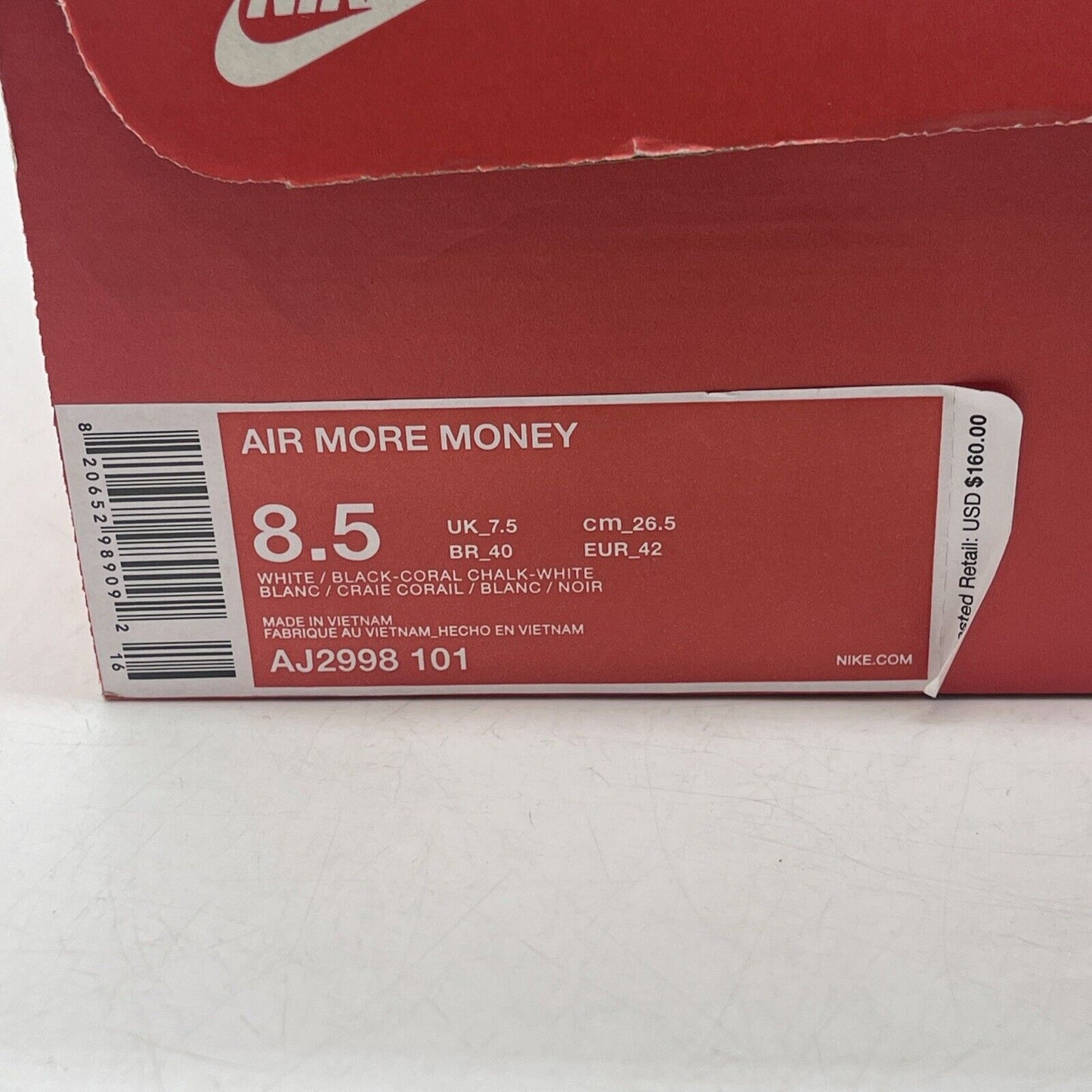 Size 8.5 - Nike Air More Money Piggy Bank White Black Pink (AJ2998-101)