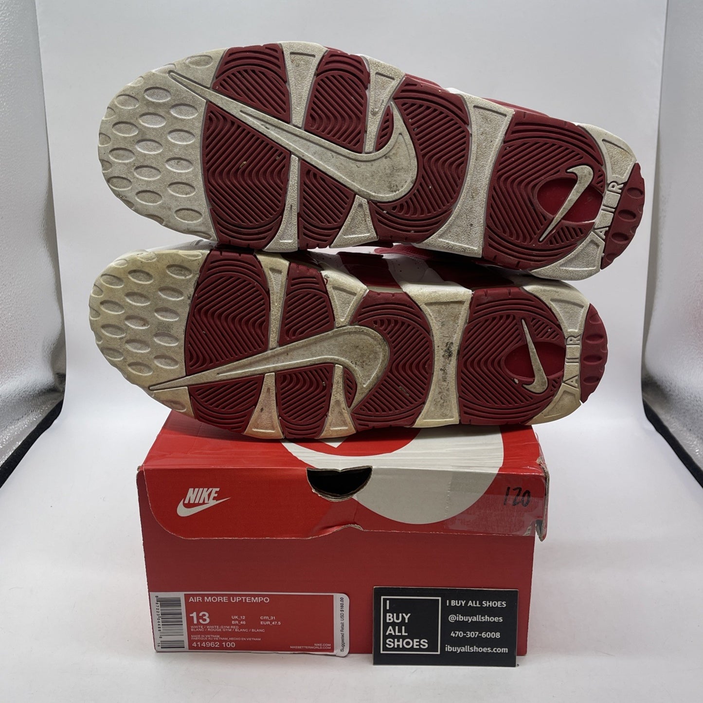Size 13 - Nike Air More Uptempo White Red Leather (414962-100)