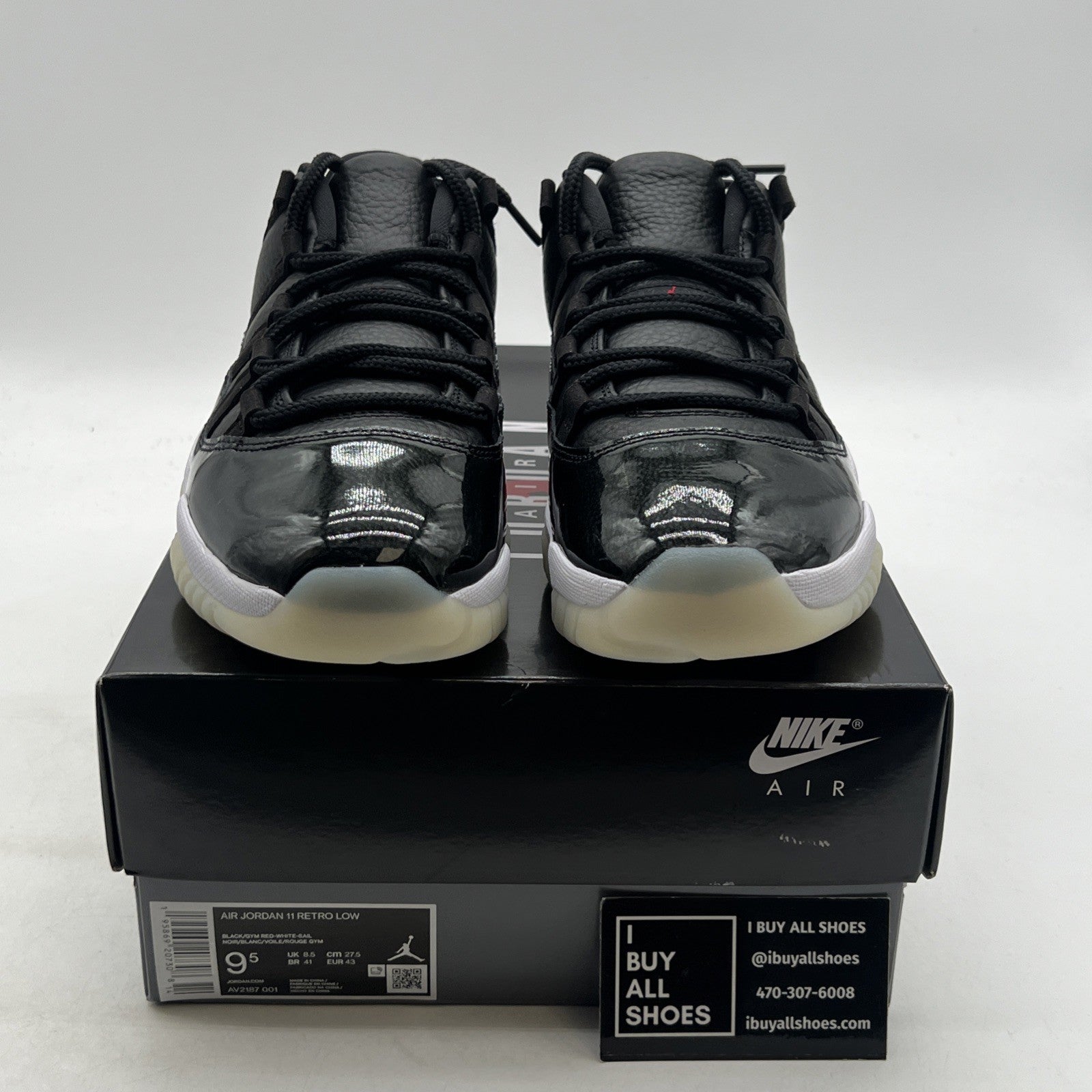 Size 9.5 - Air Jordan 11 Retro Low 72-10 Black Leather (AV2187-001)