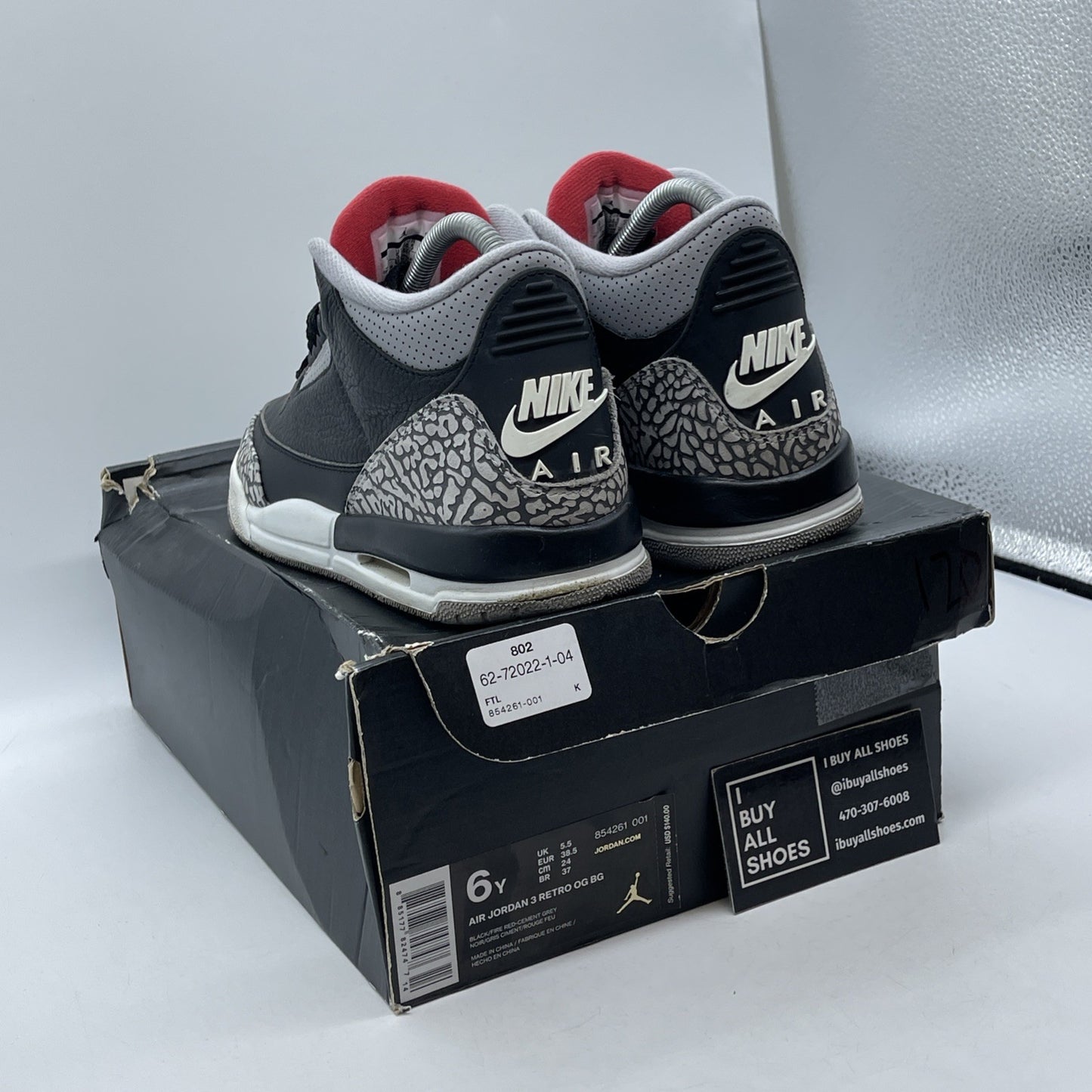 Size 6Y (GS) - Jordan 3 Retro OG 2018 Mid Black Cement Leather (854261-001)
