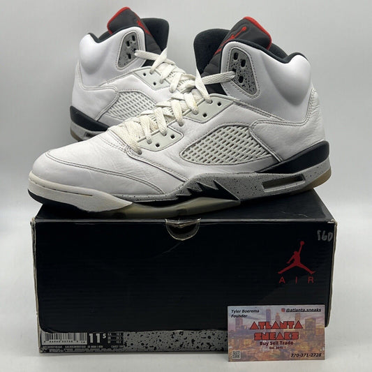 Size 11.5 - Air Jordan 5 Retro White Cement Black Red White Leather (136027-104)