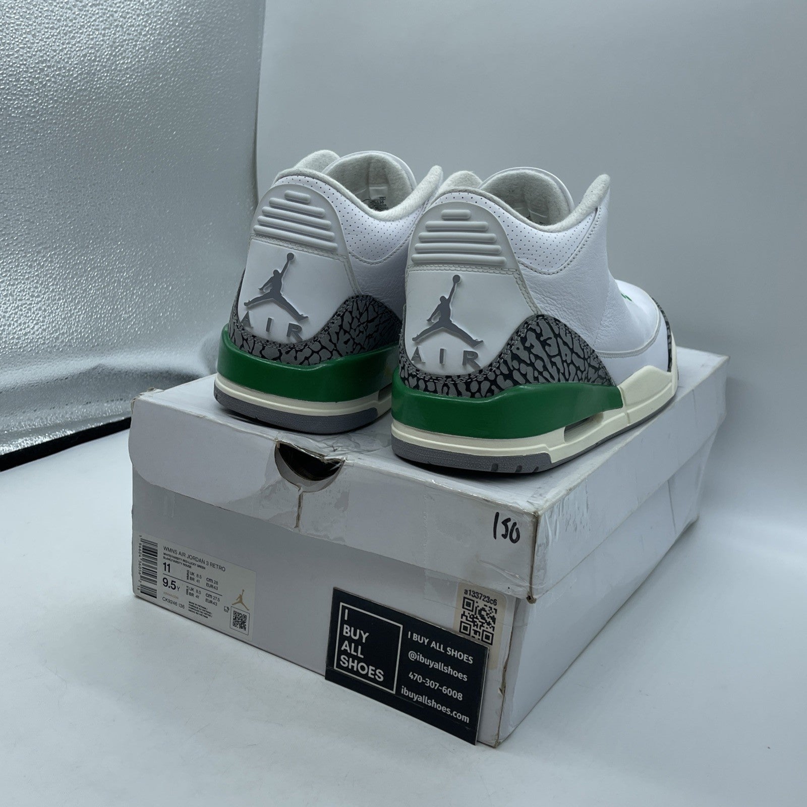 Size 11W - Jordan 3 Retro Lucky Green Grey White Suede Leather (CK9246-136)