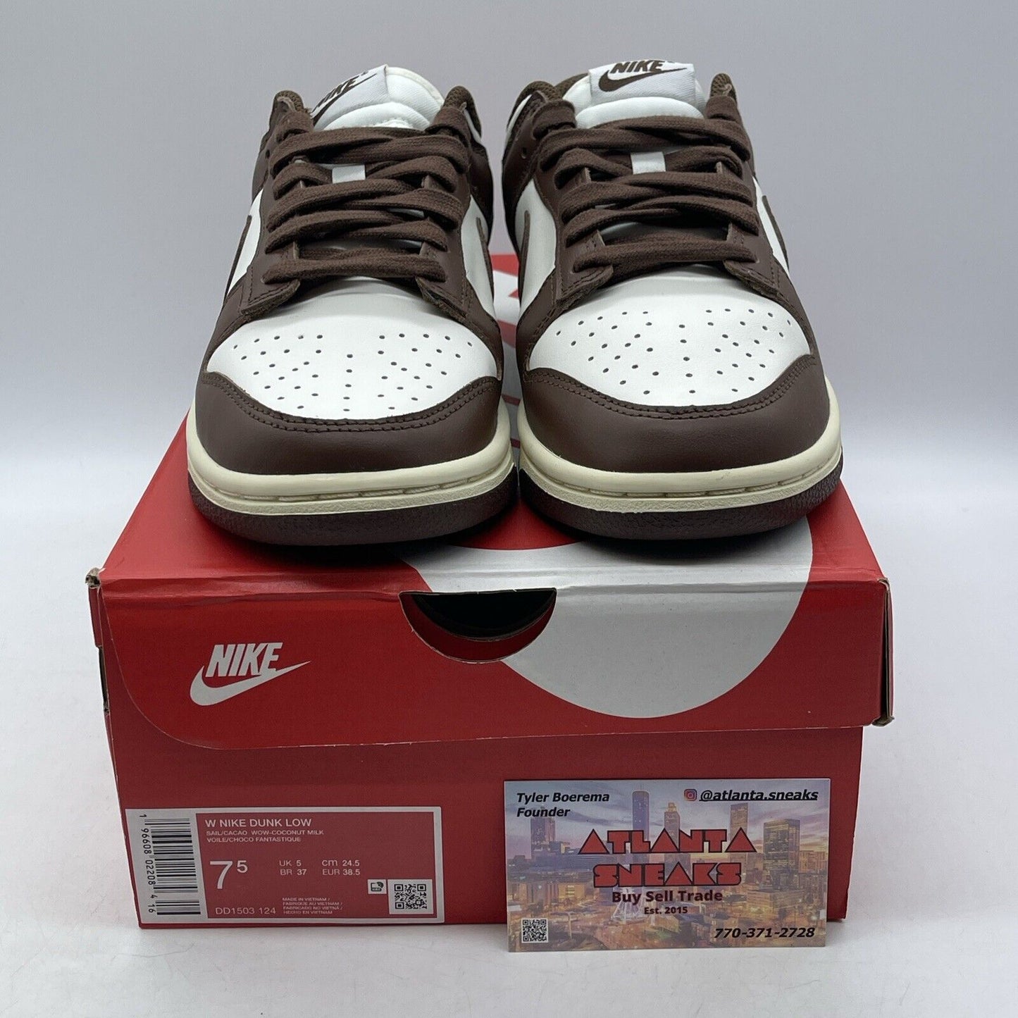 Size 7.5 - Nike Dunk Low Cacao Wow Brown White Leather (DD1503-124)