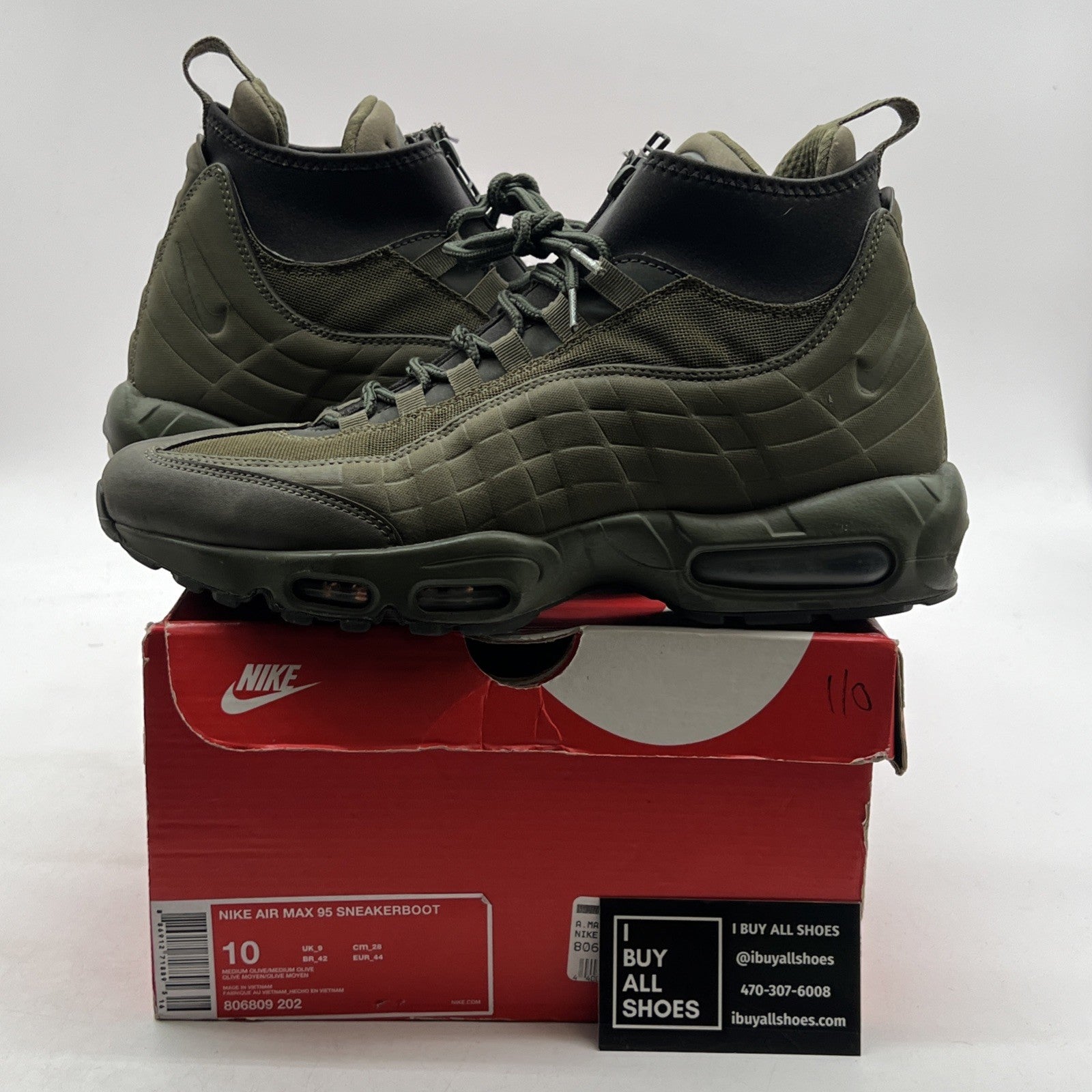 Size 10 - Nike Air Max 95 Sneakerboot Medium Olive (806809-202)