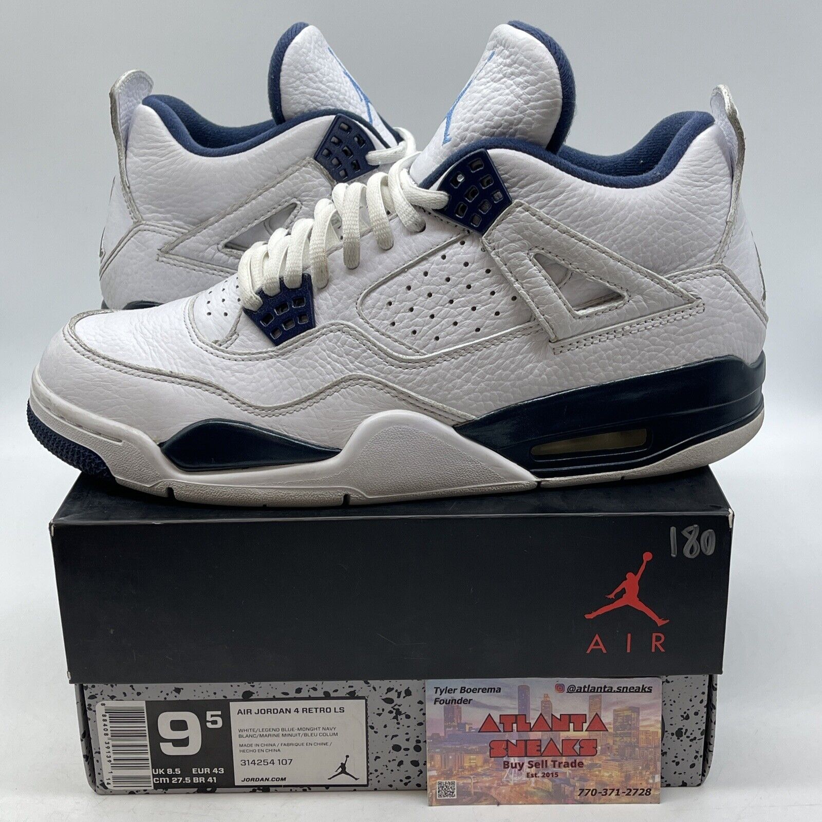 Size 9.5 - Air Jordan 4 Retro LS Columbia Navy White Leather (314254-107)