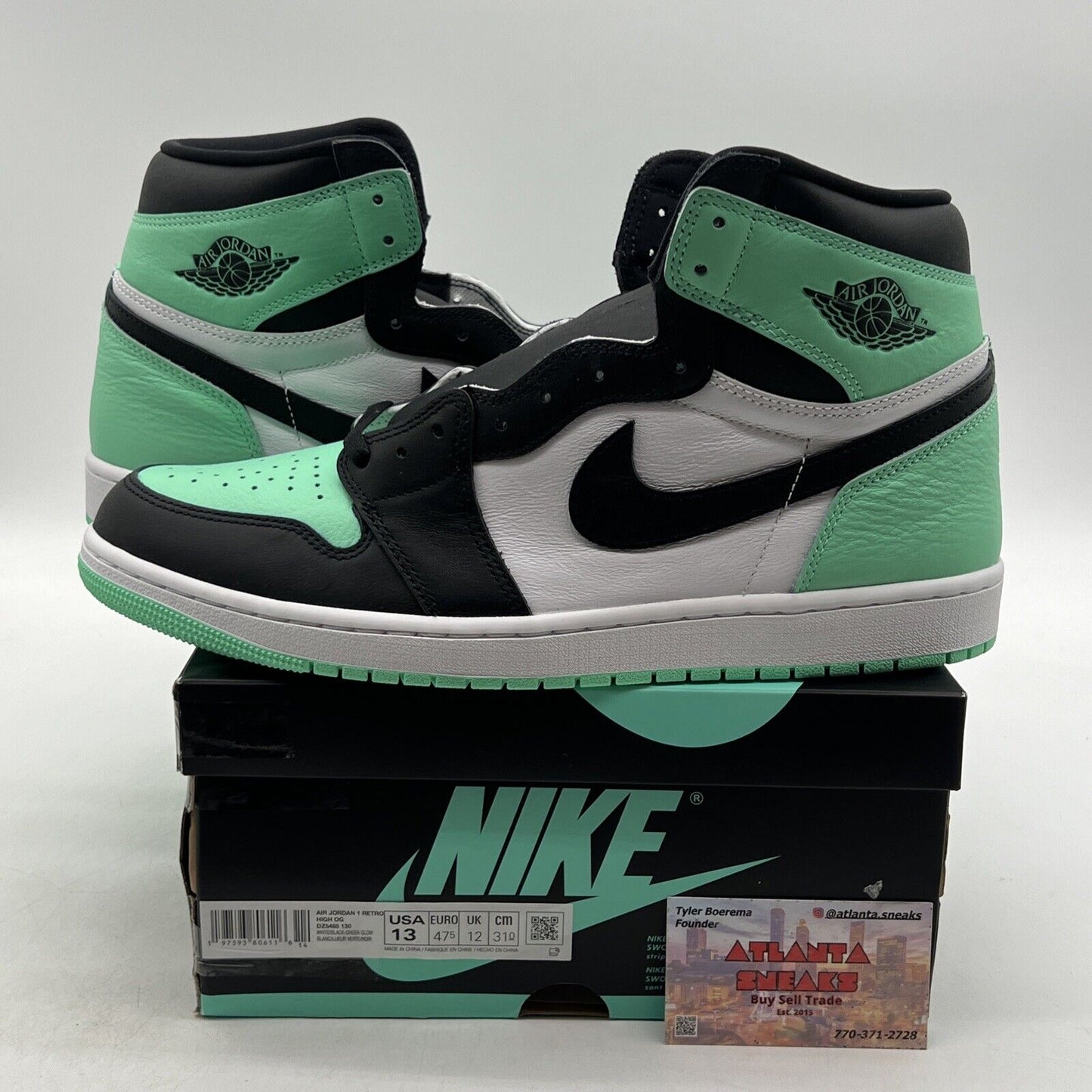 Size 13 - Air Jordan 1 Retro OG High Green Glow White Black Leather.(DZ5495-130)