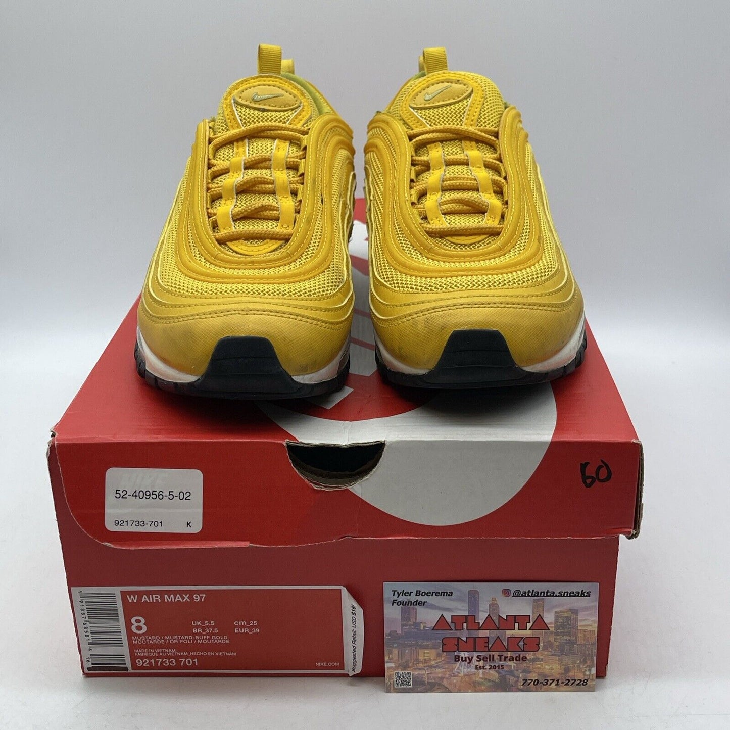 Size 8W - Nike Air Max 97 Mustard White Black Leather (921733-701)