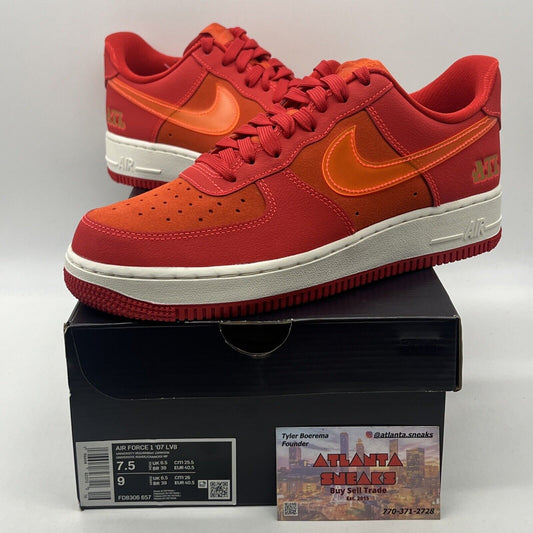 Size 7.5 - Nike Air Force 1 '07 ATL Red Orange White (FD8306-657)