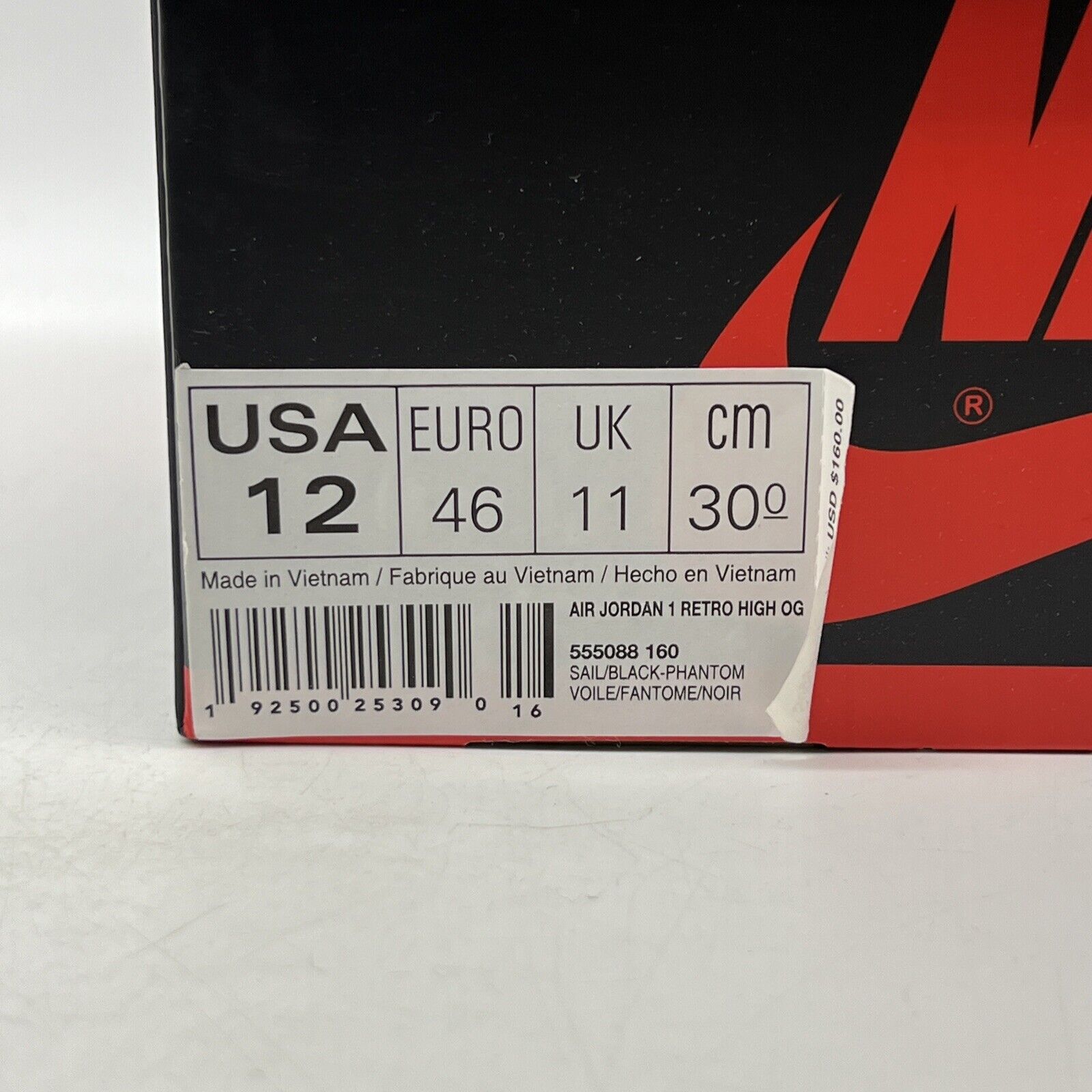 Size 12 - Air Jordan 1 Retro OG High Phantom Red White Black Leather 555088-160