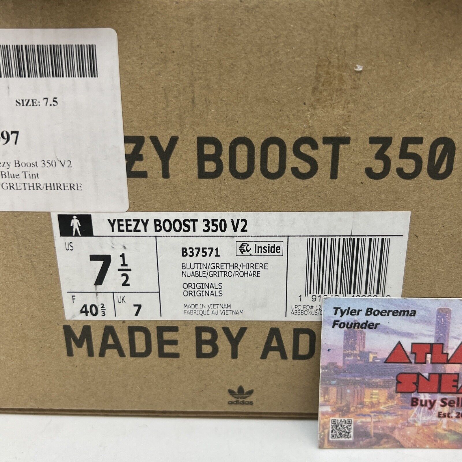 Size 7.5 - adidas Yeezy Boost 350 V2 Low Blue Tint Grey Red (B37571)