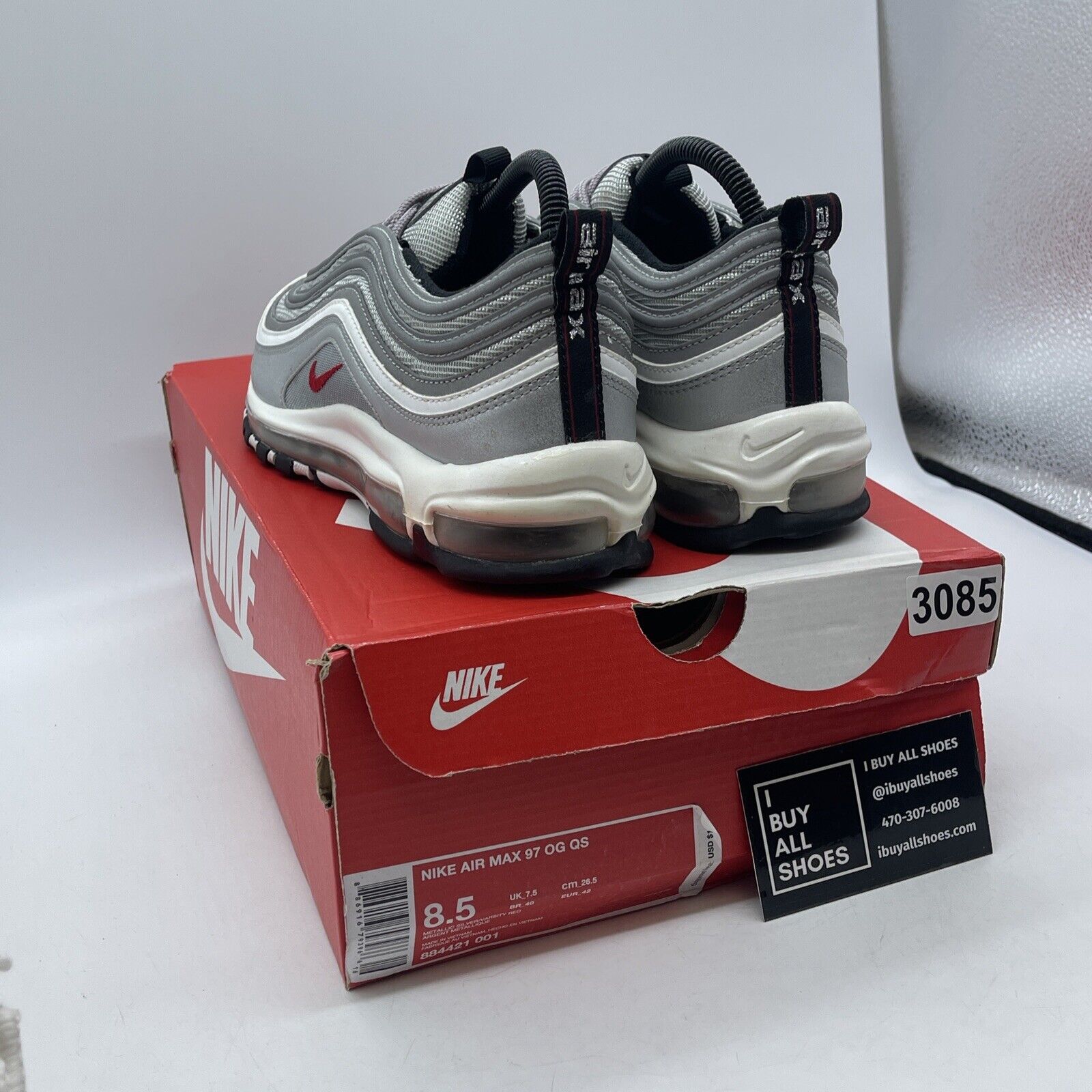 Size 8.5 - Nike Air Max 97 OG QS 2017 Silver Bullet White Red Suede (884421-001)