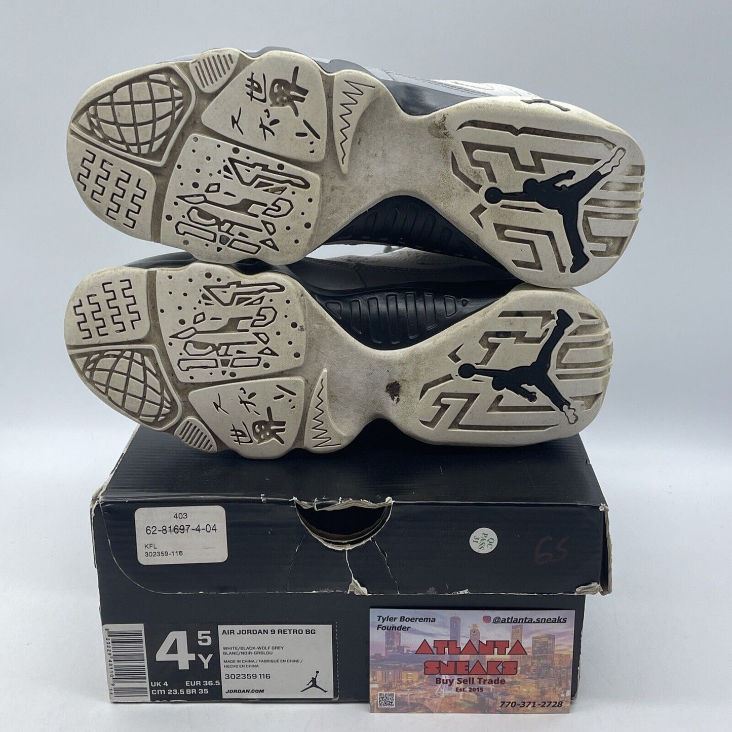 Size 4.5Y - Nike Air Jordan Retro 9 Baron White Leather Grey Suede (302359-116)