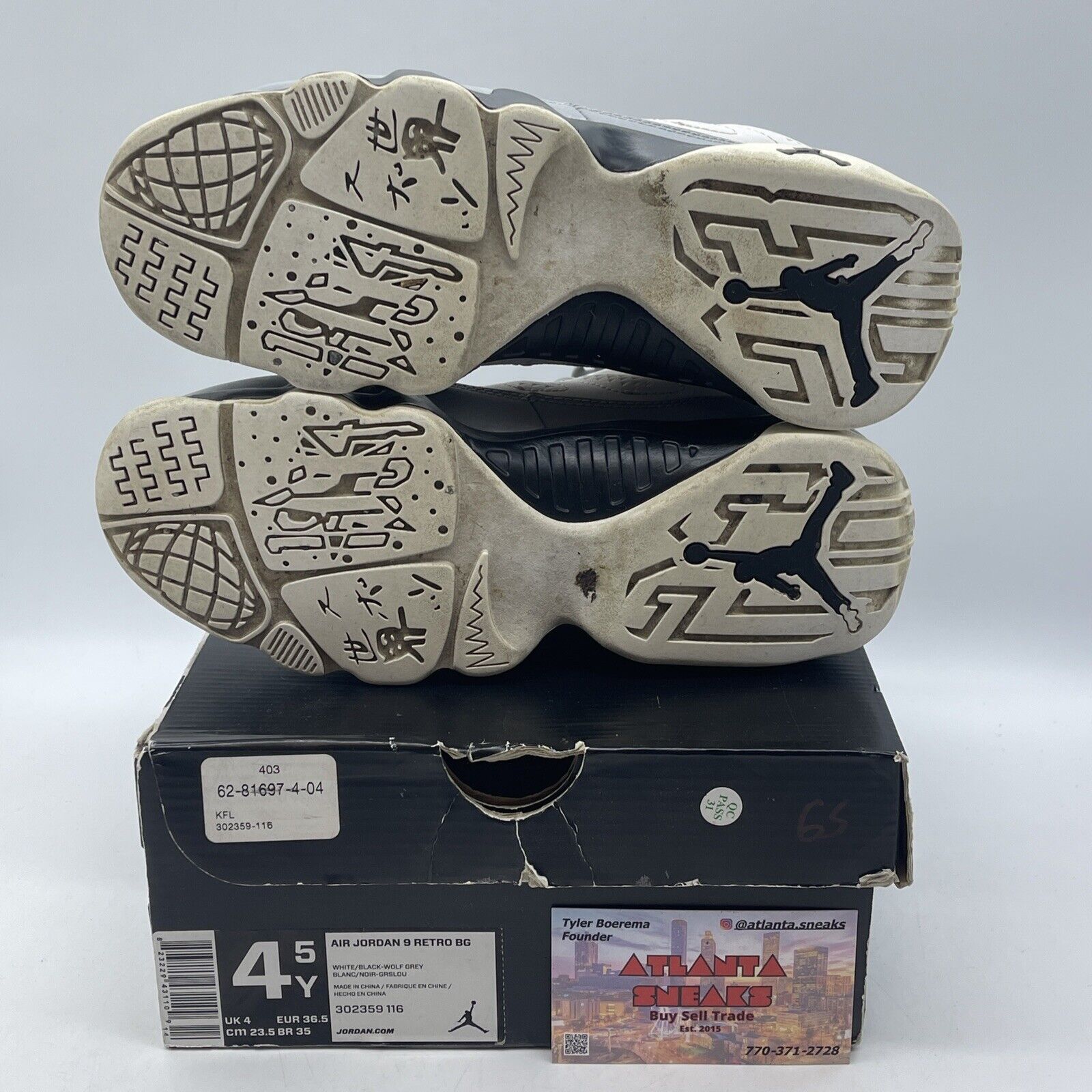 Size 4.5Y - Nike Air Jordan Retro 9 Baron White Leather Grey Suede (302359-116)
