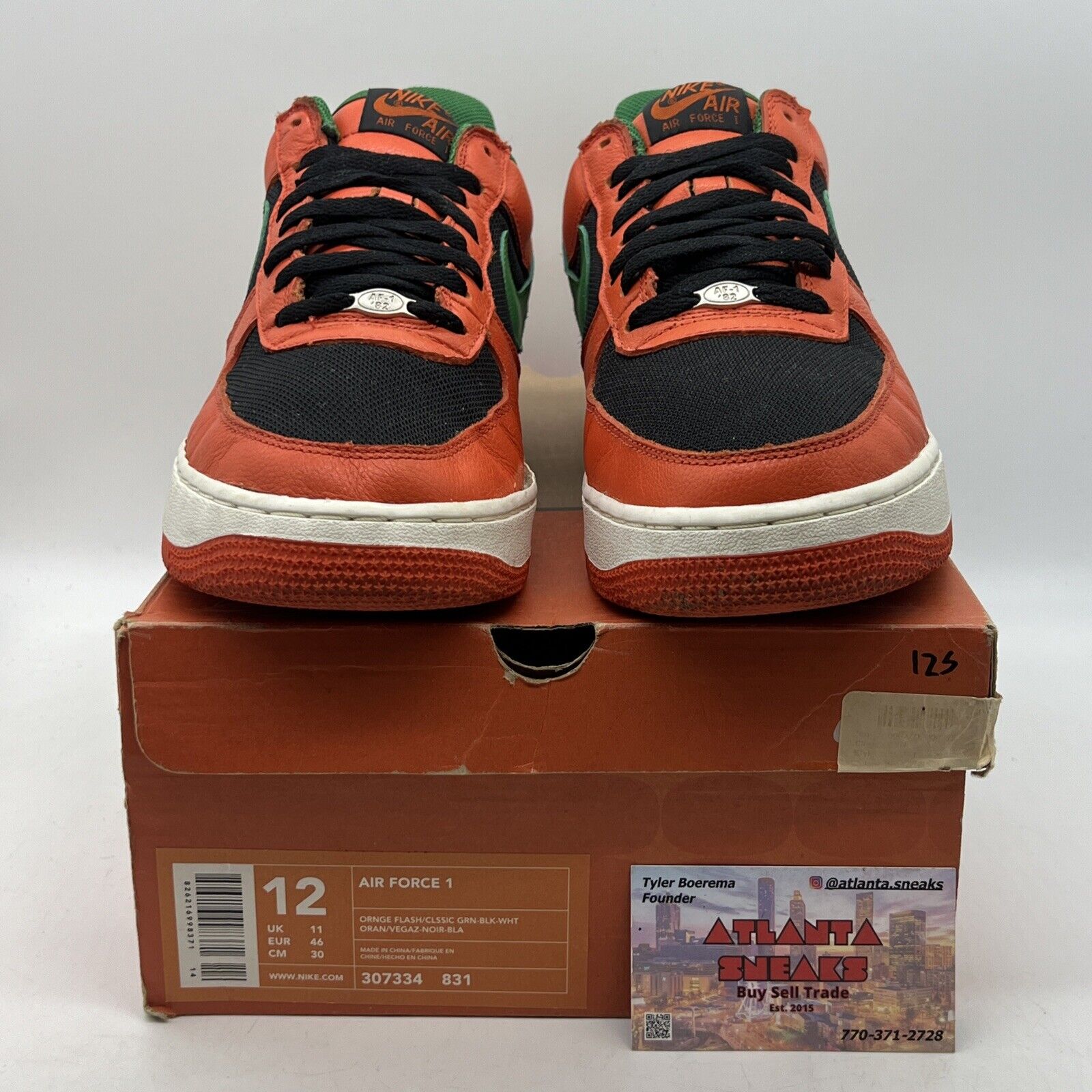 Size 12 - Nike Air Force 1 Carnival Orange Green Black Leather (307334-831)