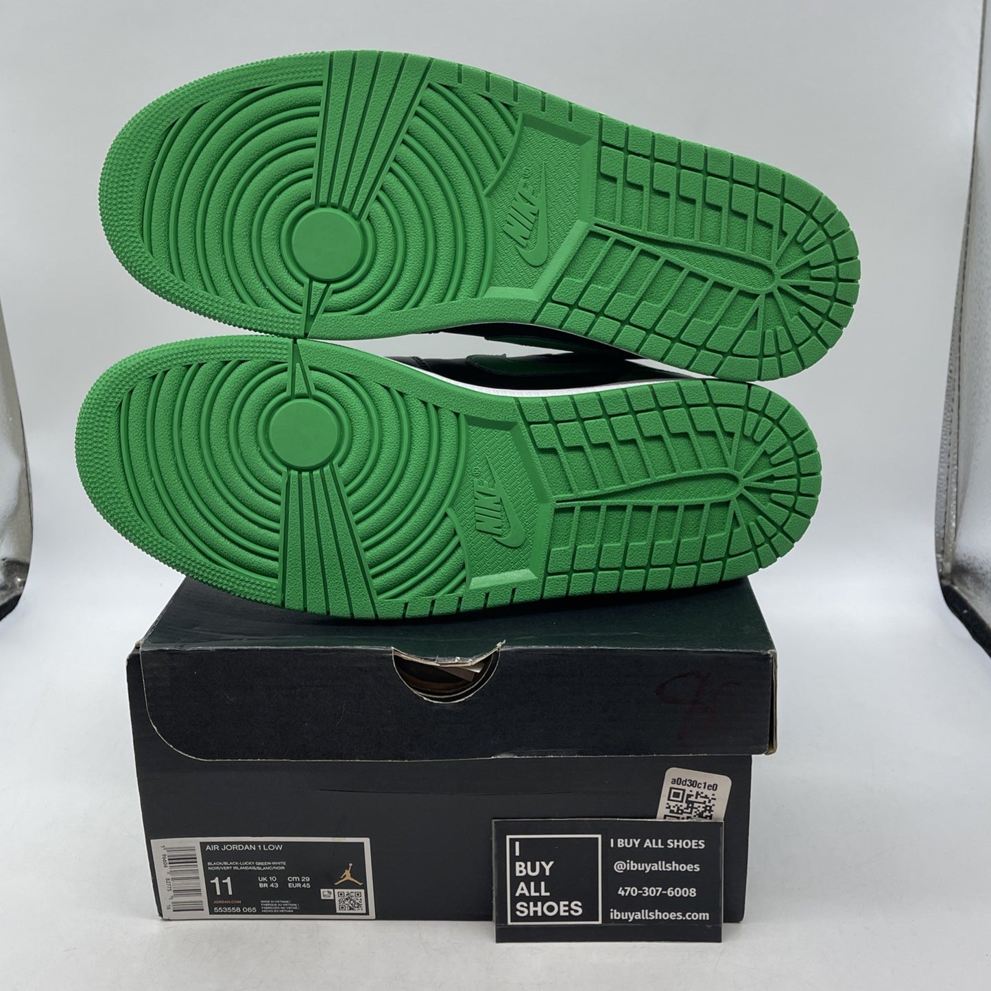 Size 11 - Nike Air Jordan 1 Low Black Lucky Green (553558-065)