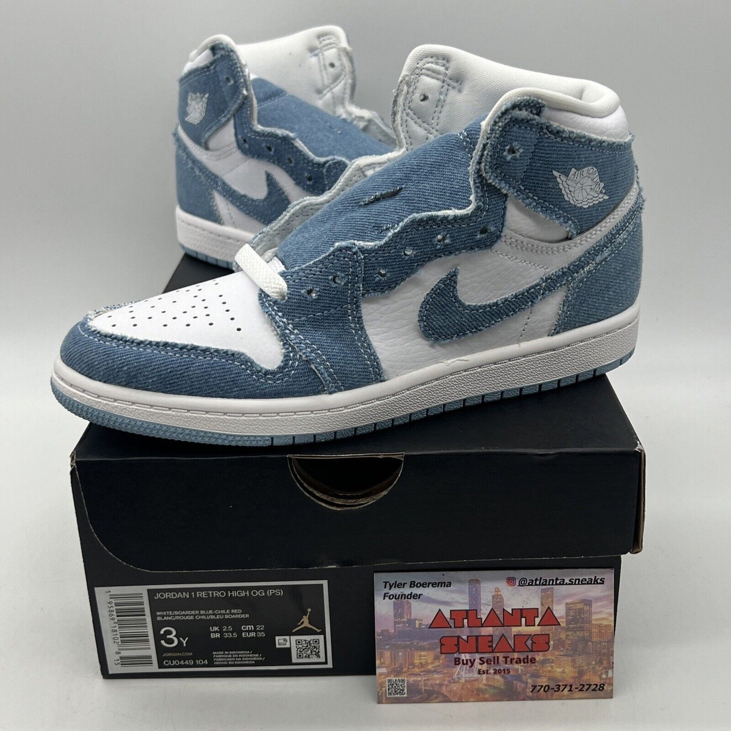 Nike Air Jordan 1 High Denim White Youth Size 3 White Leather (CU0449-104)