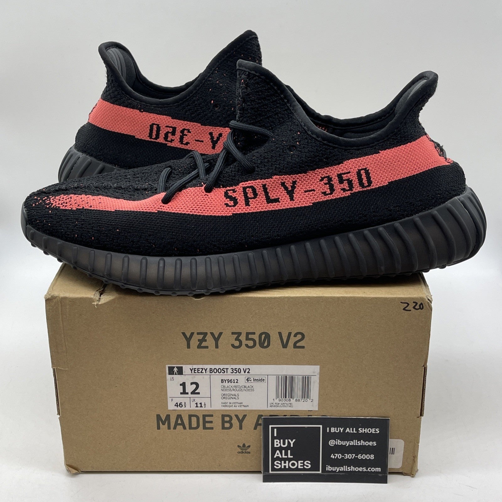 Size 12 - adidas Yeezy Boost 350 V2 Low Red Stripe Black Suede (BY9612)
