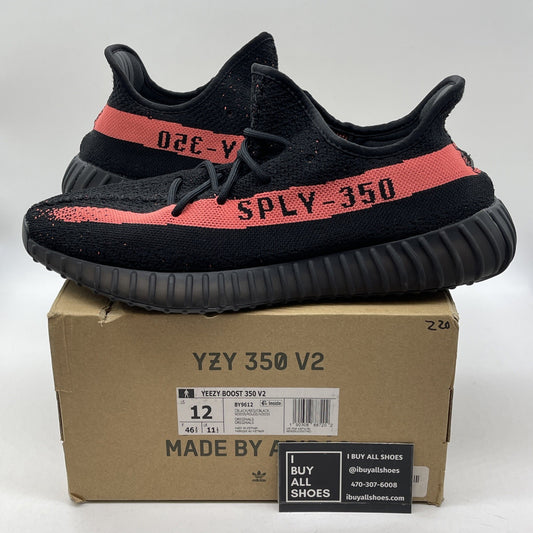 Size 12 - adidas Yeezy Boost 350 V2 Low Red Stripe Black Suede (BY9612)