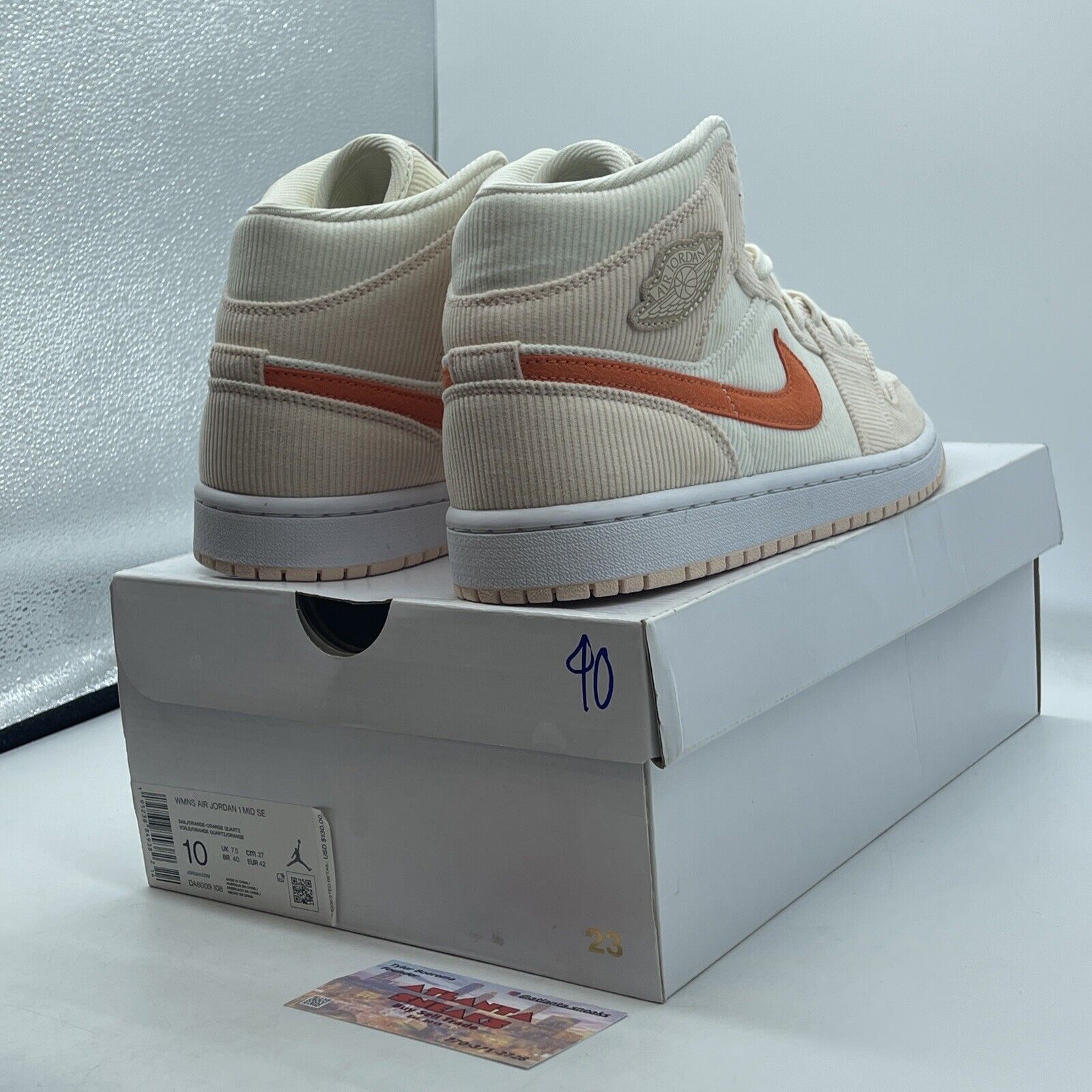 Size 10 - Air Jordan 1 SE Mid Corduroy W Orange Sail Voile (DA8009-108)