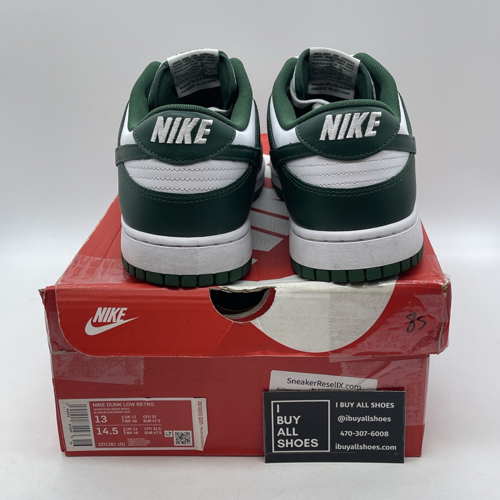Size 13 - Nike Dunk Low Michigan State Green White Leather (DD1391-101)