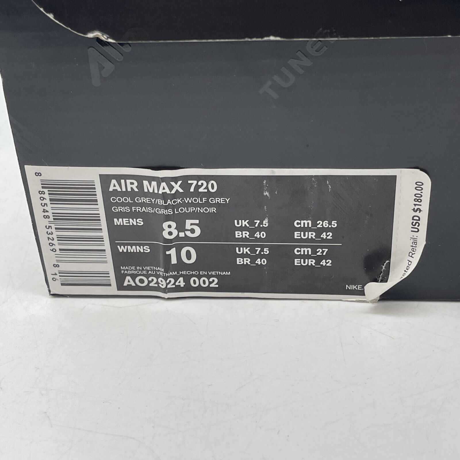 Size 8.5 - Nike Air Max 720 Cool Grey Black Suede Leather (AO2924-002)