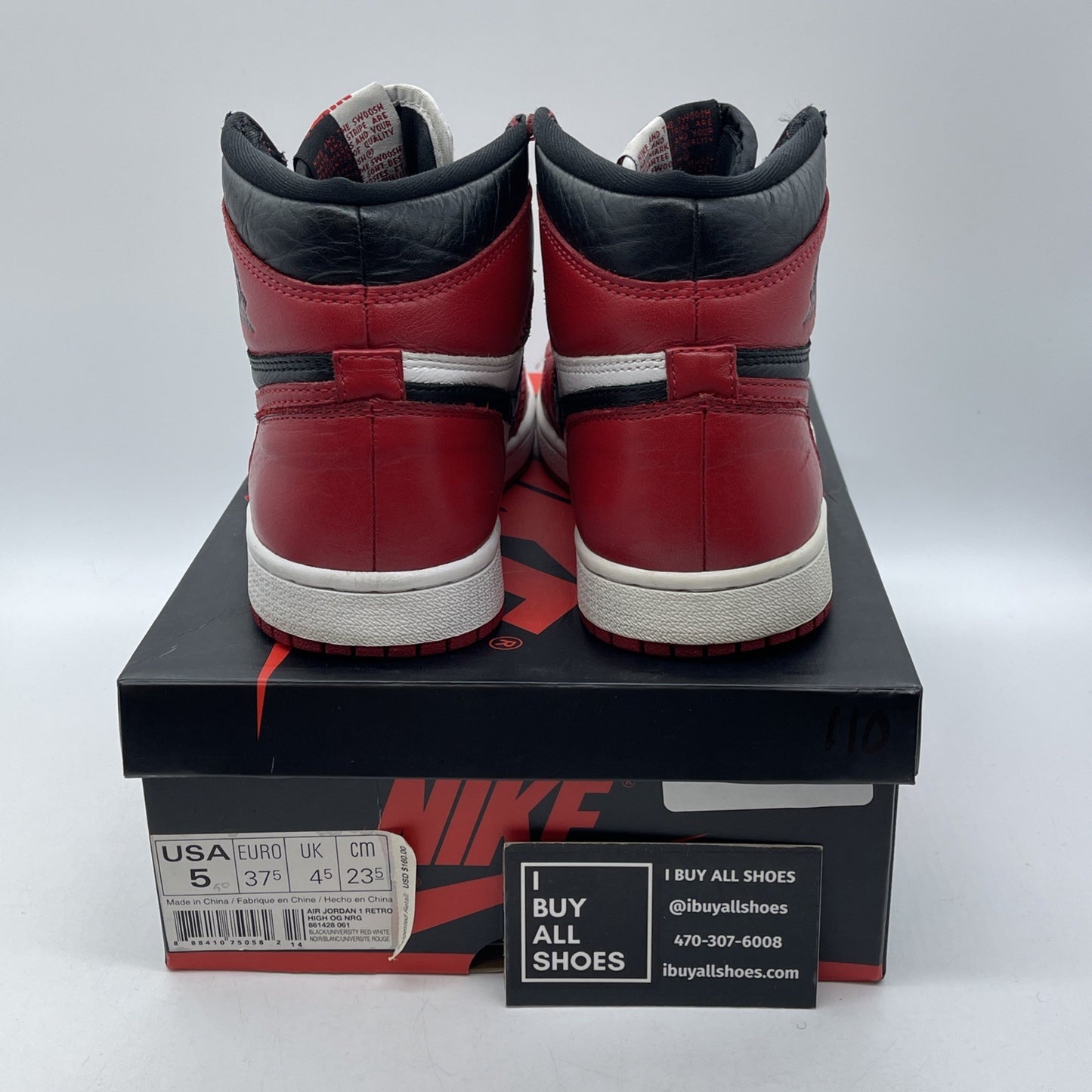 Size 5 - Air Jordan 1 Retro OG NRG High Homage to Home Red White (861428-061)