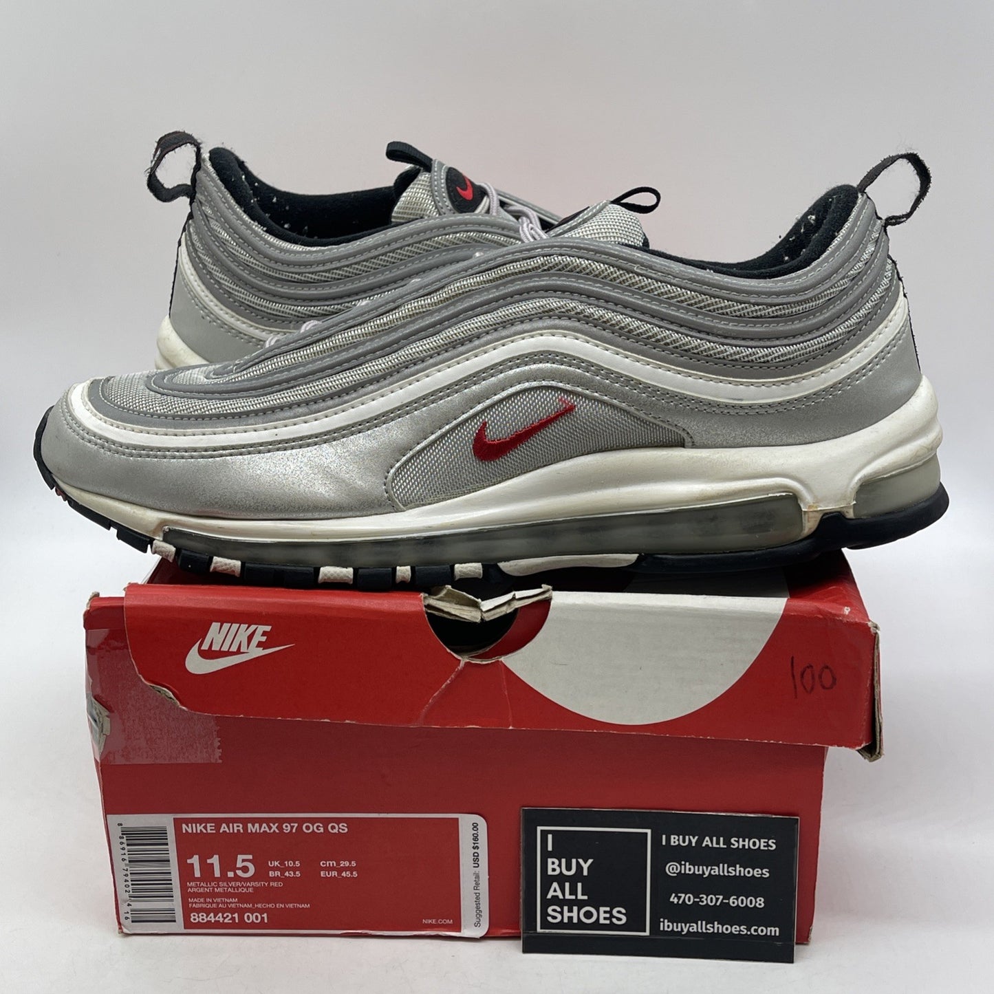 Size 11.5 - Nike Air Max 97 OG QS 2017 Silver Bullet (884421-001)
