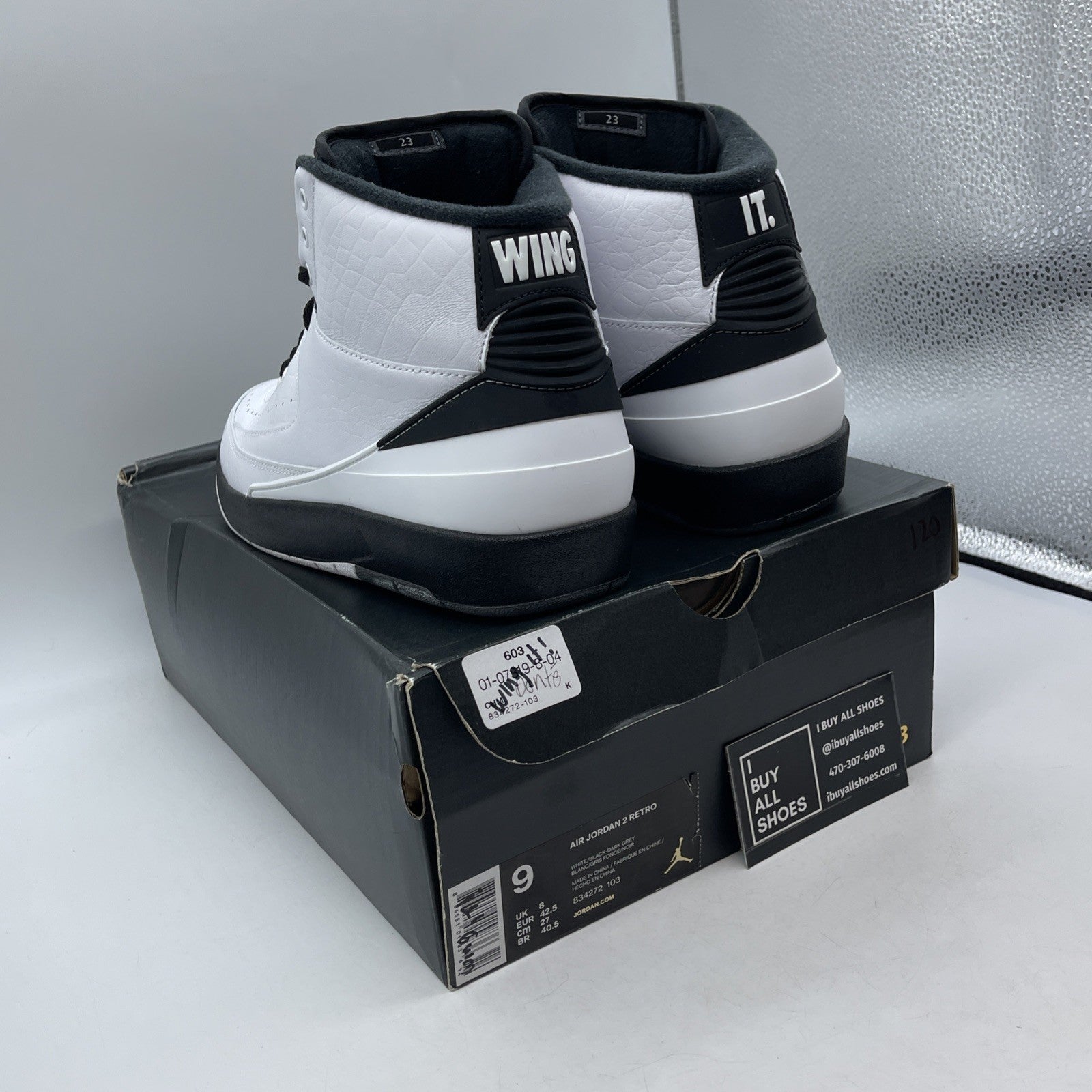 Size 9 - Air Jordan 2 Retro Wing It Black Grey White Leather (834272-103)