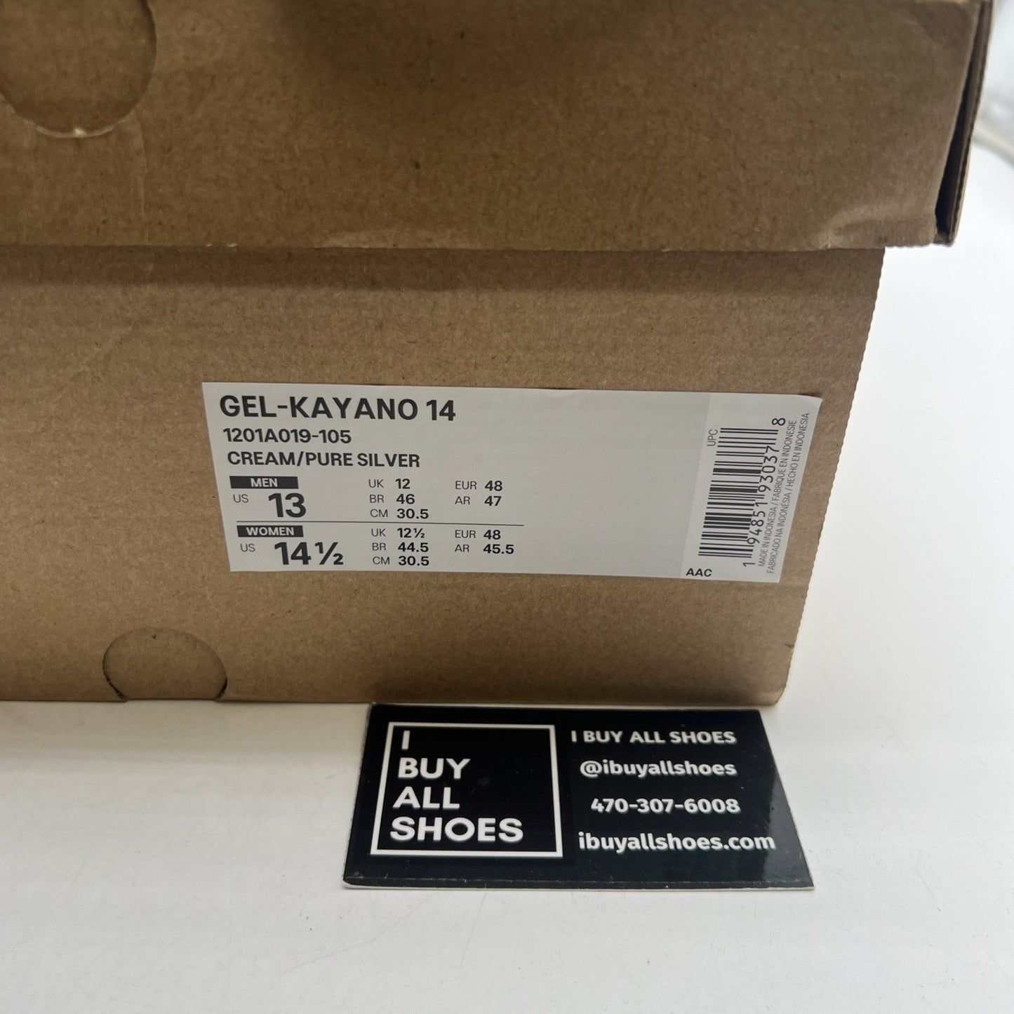 Size 13 - ASICS Gel Kayano 14 Cream Pure Silver (1201A019-105)