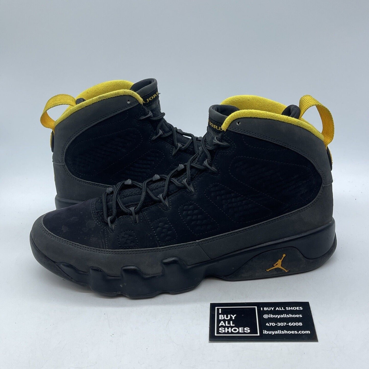 Size 11.5 - Jordan 9 Retro Black Grey Yellow Suede Leather (CT8019-070)