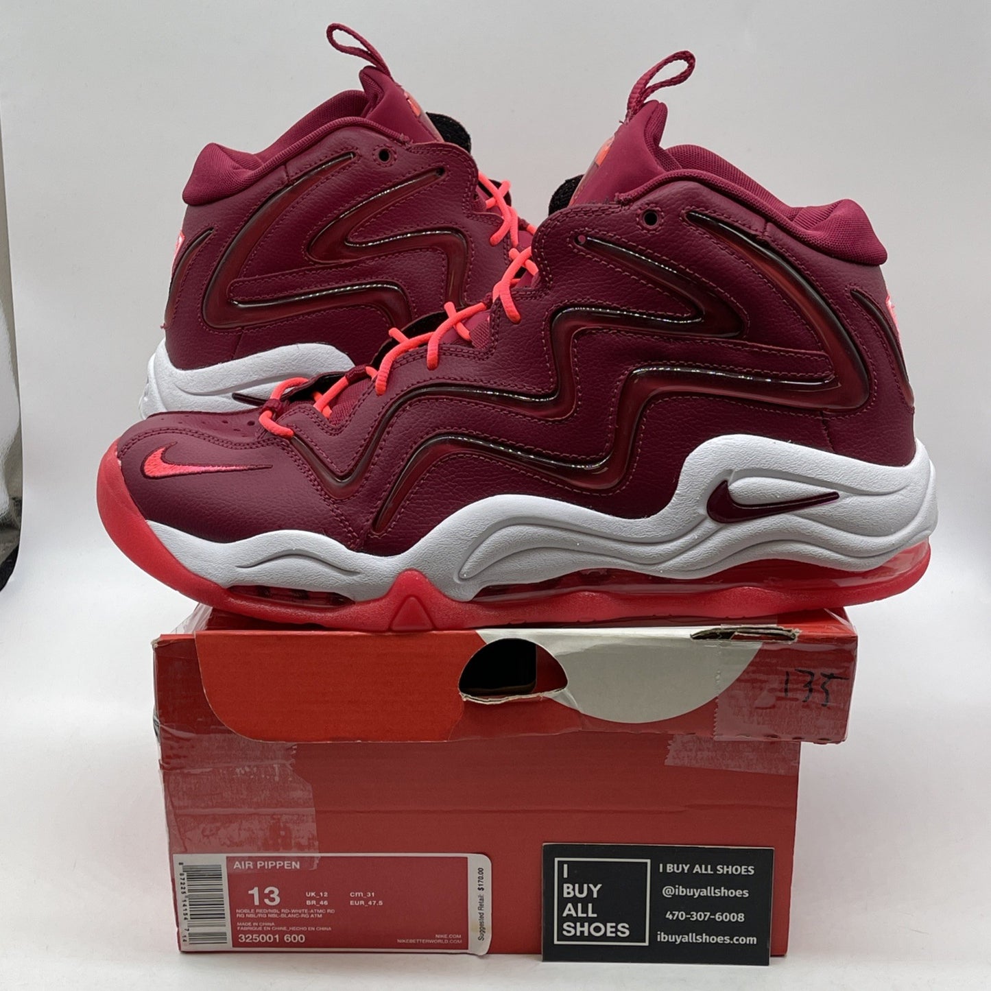 Size 13 - Nike Air Pippen 1 Noble Red White Leather (325001-600)