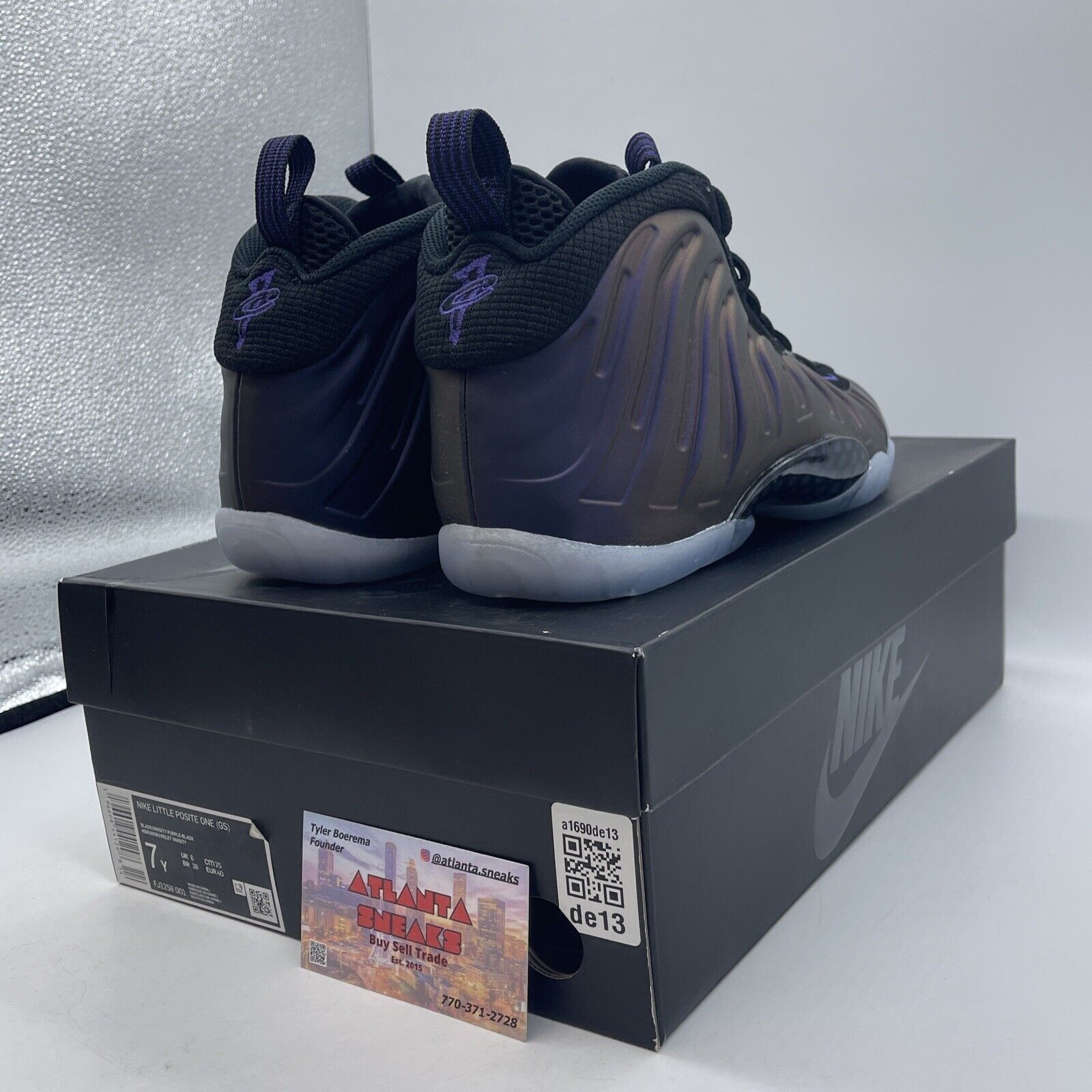 Size 7Y - Nike Little Posite One Eggplant Purple White Grey Leather (FJ1258-001)