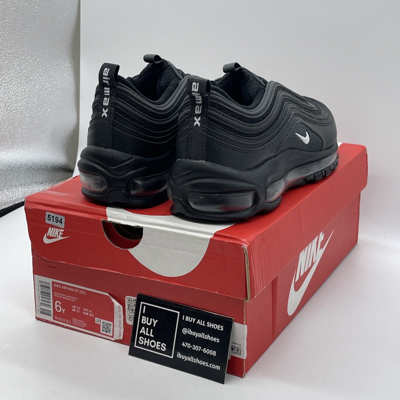 Size 6Y (GS) - Nike Air Max 97 Low Black  Suede Leather (921522-011)