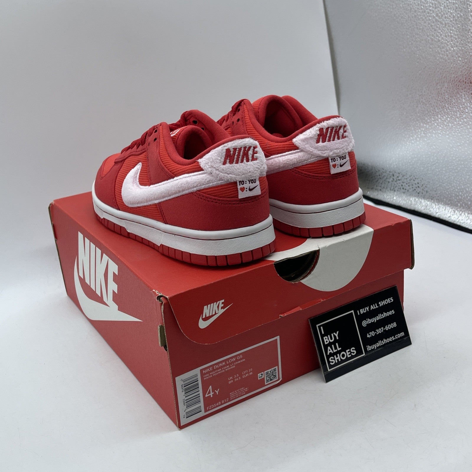 Size 4Y (GS) - Nike Dunk Low Valentine's Day Pink Red Suede (FZ3548-612)