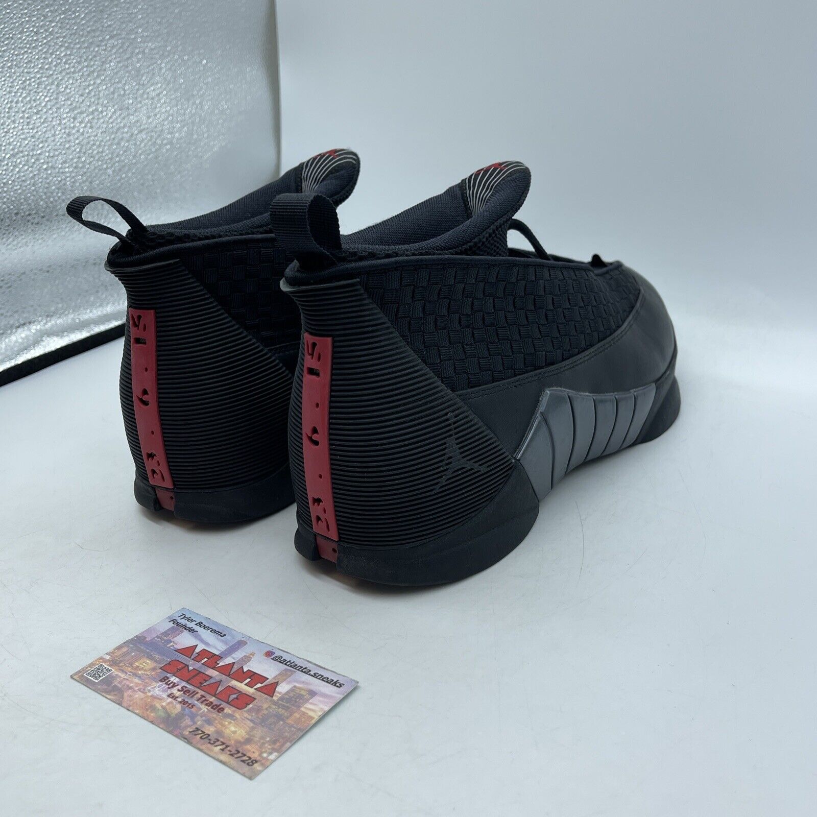 Size 9.5 - Air Jordan 15 Retro 2017 Stealth Black White Red Leather (881429-001)