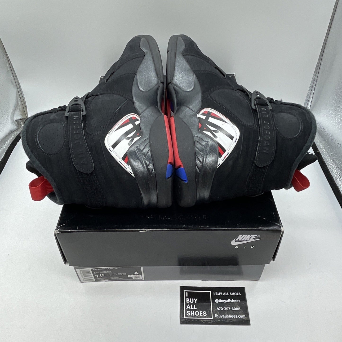 Size 11.5 - Jordan 8 Retro Mid Playoff Black White Red Suede (305381-062)